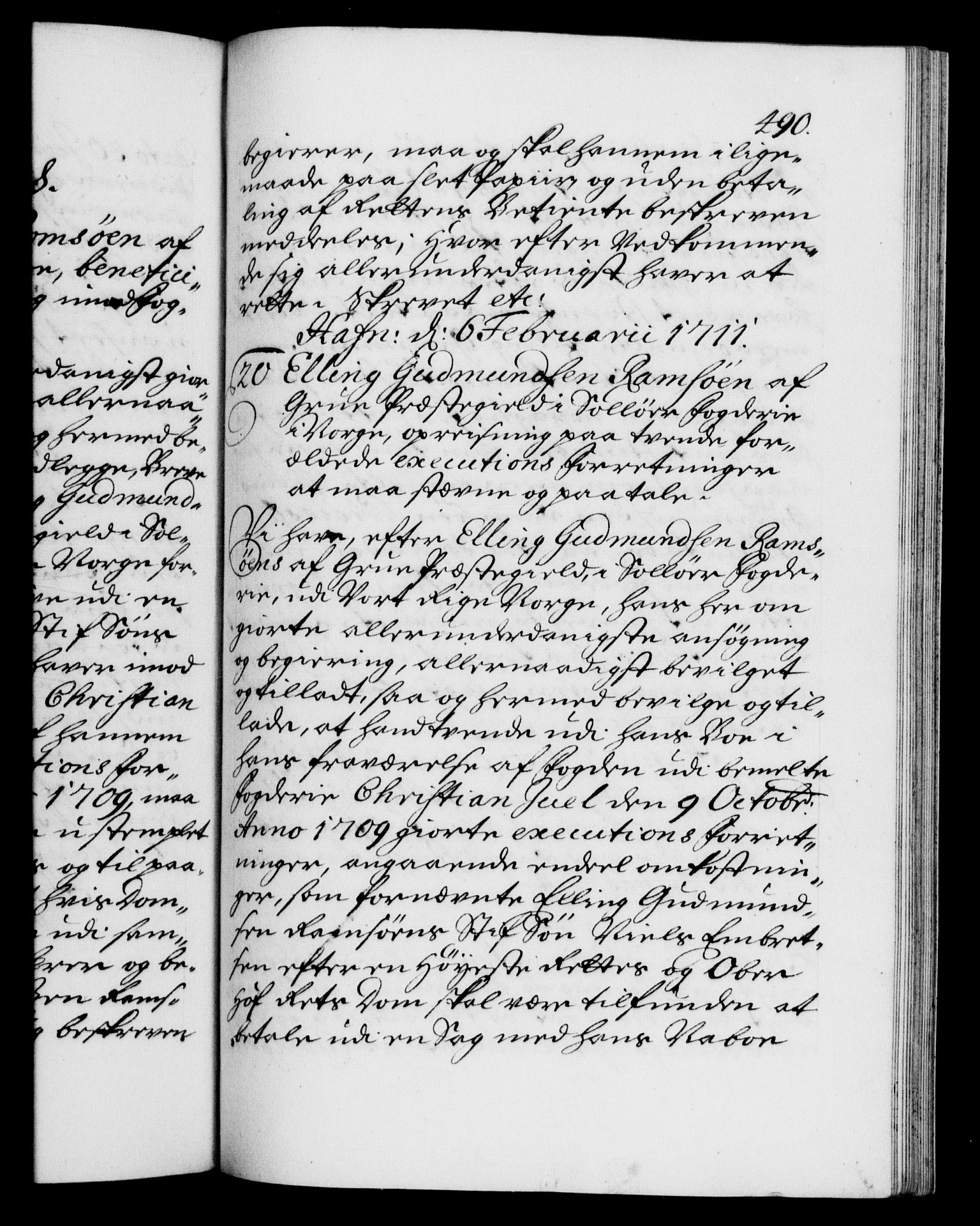 Danske Kanselli 1572-1799, RA/EA-3023/F/Fc/Fca/Fcaa/L0020: Norske registre, 1708-1711, p. 490a