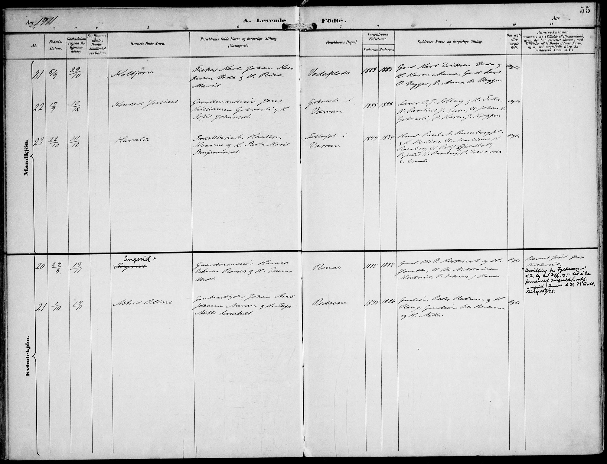 Ministerialprotokoller, klokkerbøker og fødselsregistre - Nord-Trøndelag, SAT/A-1458/745/L0430: Parish register (official) no. 745A02, 1895-1913, p. 55