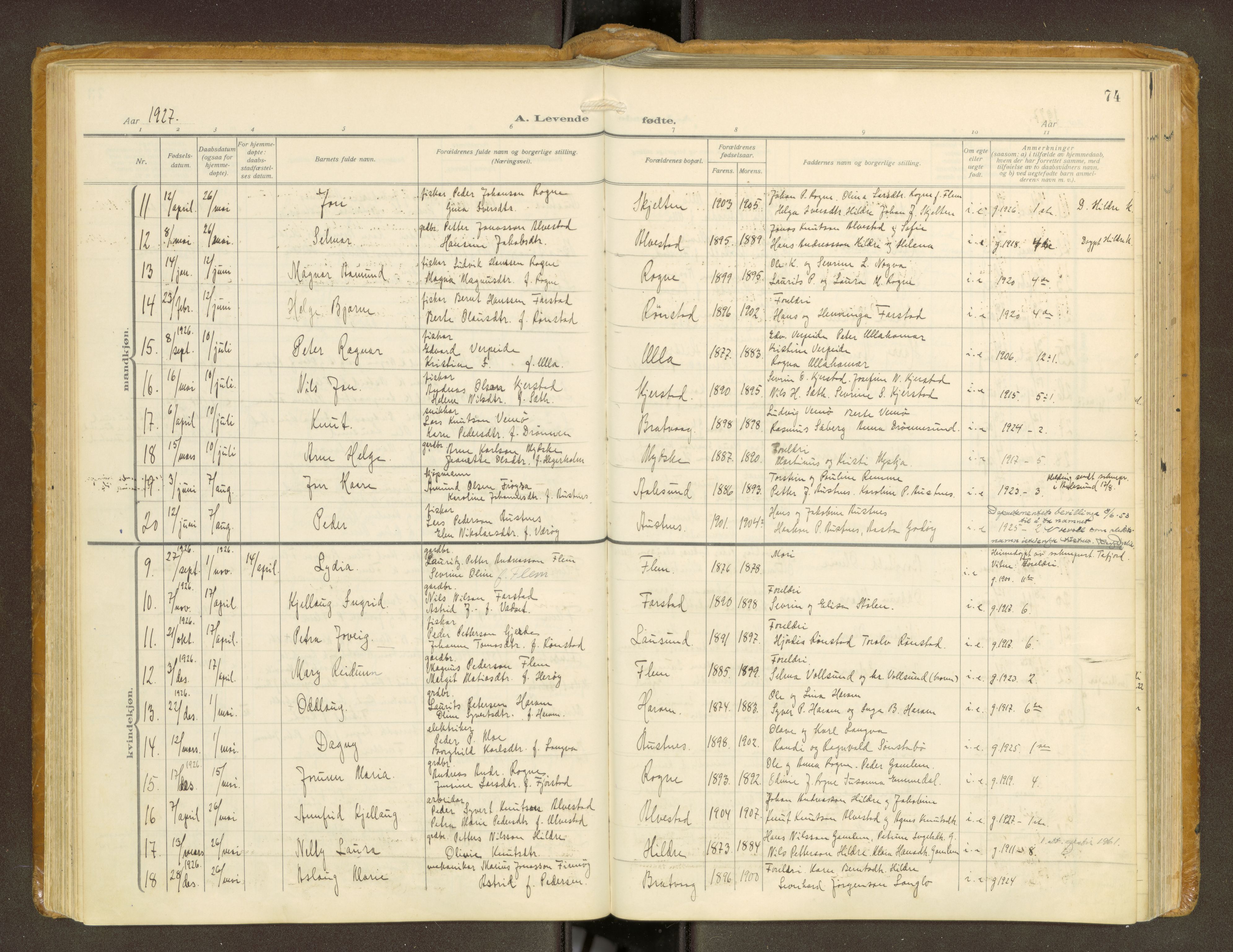 Ministerialprotokoller, klokkerbøker og fødselsregistre - Møre og Romsdal, AV/SAT-A-1454/536/L0518: Parish register (official) no. 536A--, 1914-1931, p. 74