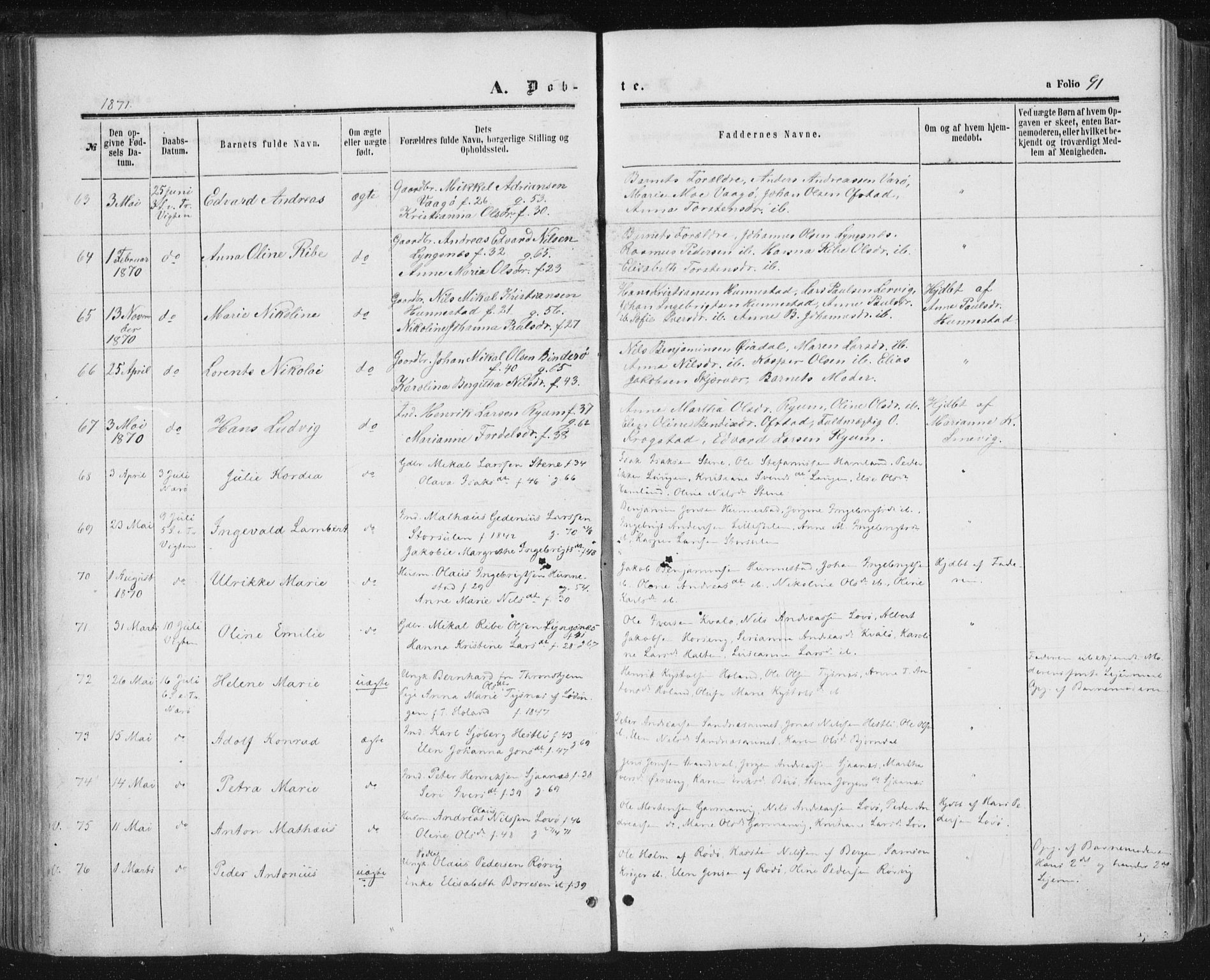 Ministerialprotokoller, klokkerbøker og fødselsregistre - Nord-Trøndelag, AV/SAT-A-1458/784/L0670: Parish register (official) no. 784A05, 1860-1876, p. 91