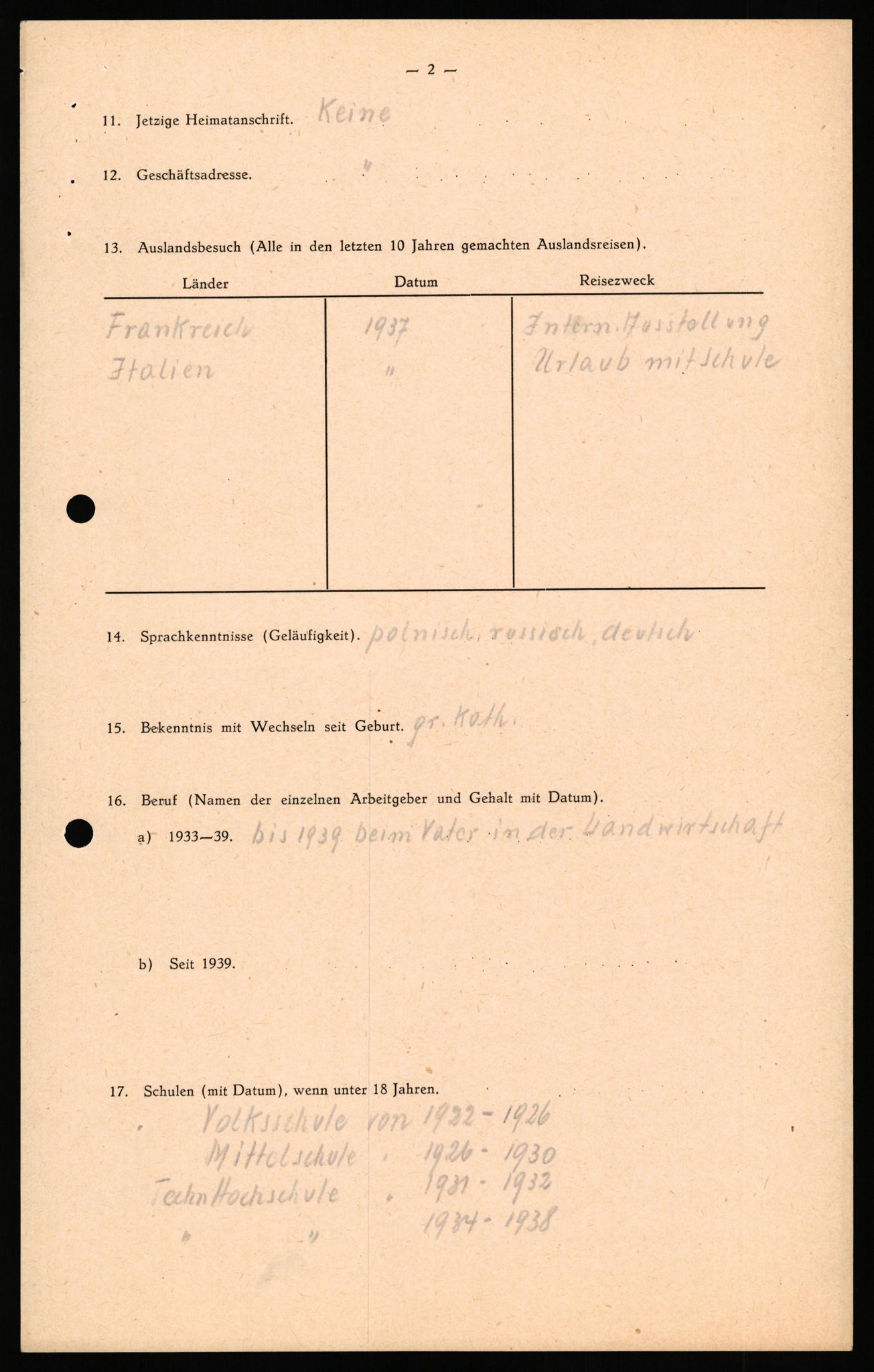 Forsvaret, Forsvarets overkommando II, RA/RAFA-3915/D/Db/L0041: CI Questionaires.  Diverse nasjonaliteter., 1945-1946, p. 37