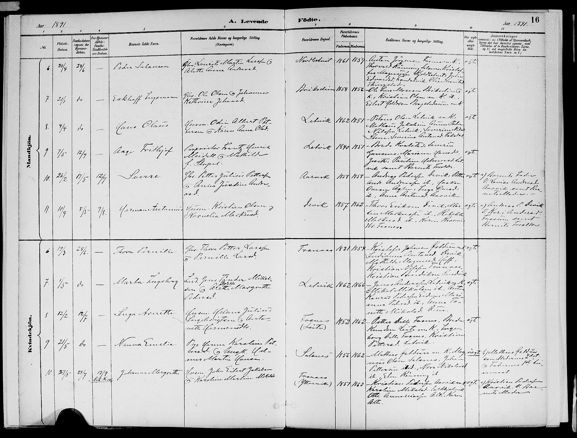 Ministerialprotokoller, klokkerbøker og fødselsregistre - Nord-Trøndelag, AV/SAT-A-1458/773/L0617: Parish register (official) no. 773A08, 1887-1910, p. 16