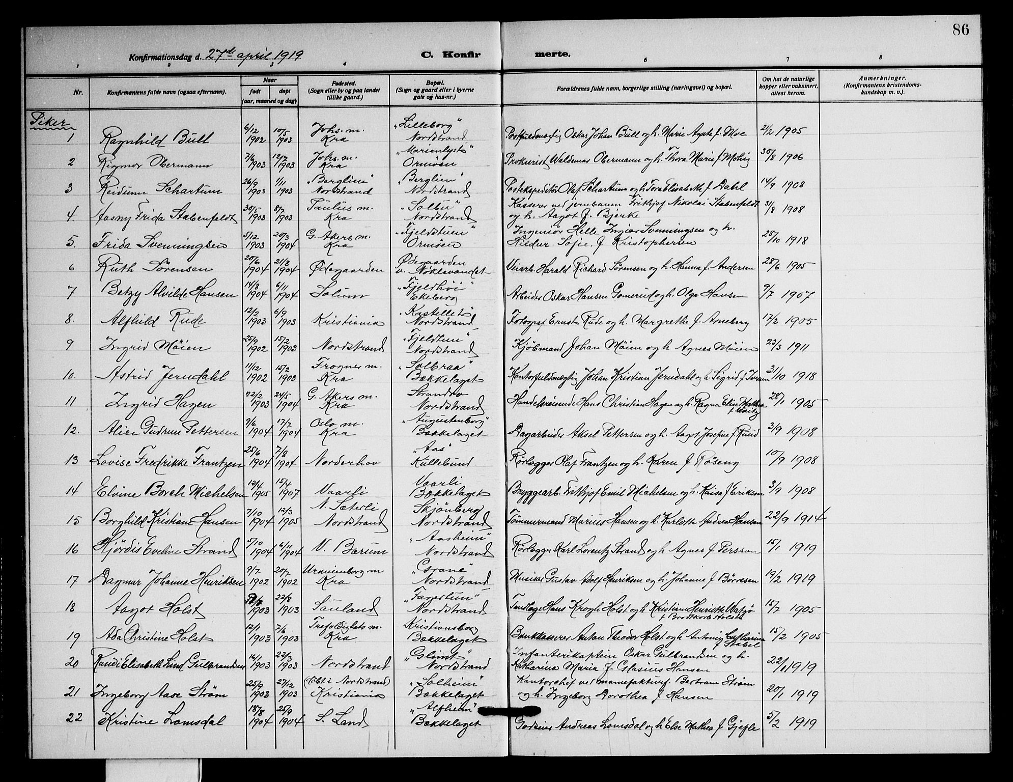 Nordstrand prestekontor Kirkebøker, AV/SAO-A-10362a/G/Ga/L0002: Parish register (copy) no. I 2, 1918-1925, p. 86