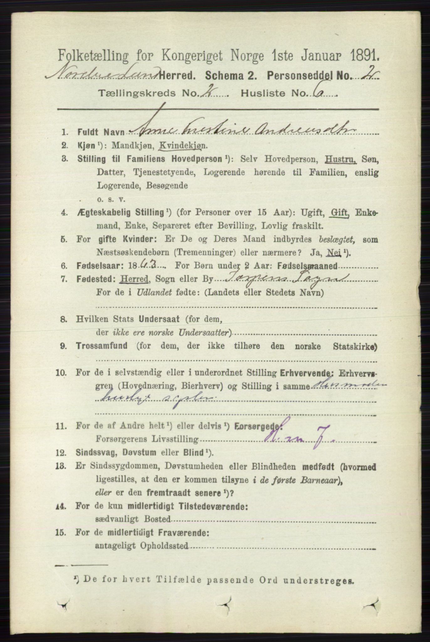 RA, 1891 census for 0538 Nordre Land, 1891, p. 604