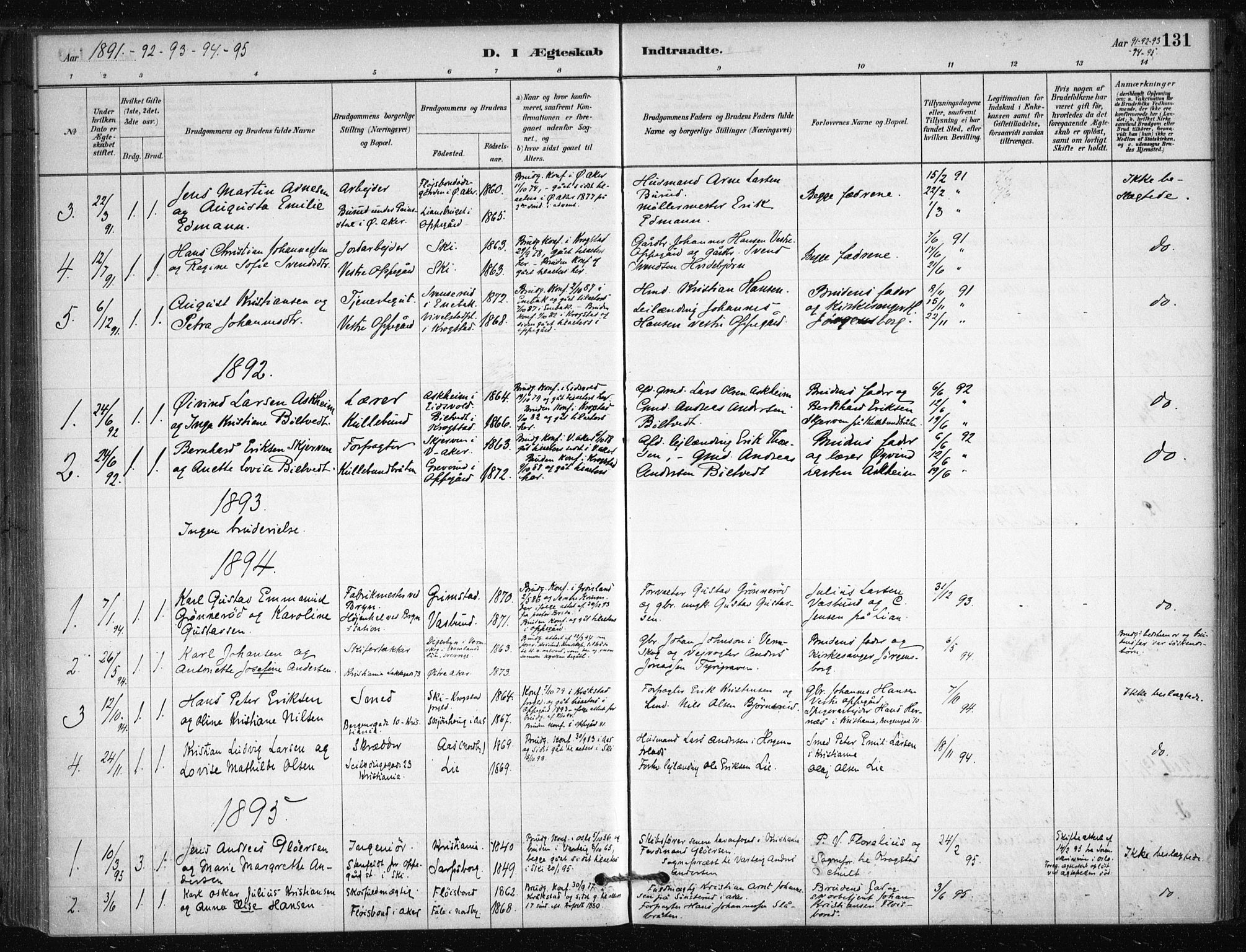 Nesodden prestekontor Kirkebøker, SAO/A-10013/F/Fb/L0001: Parish register (official) no. II 1, 1880-1915, p. 131