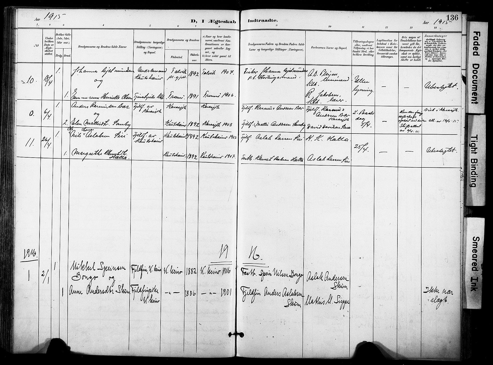 Kautokeino sokneprestembete, AV/SATØ-S-1340/H/Ha/L0005.kirke: Parish register (official) no. 5, 1896-1916, p. 136