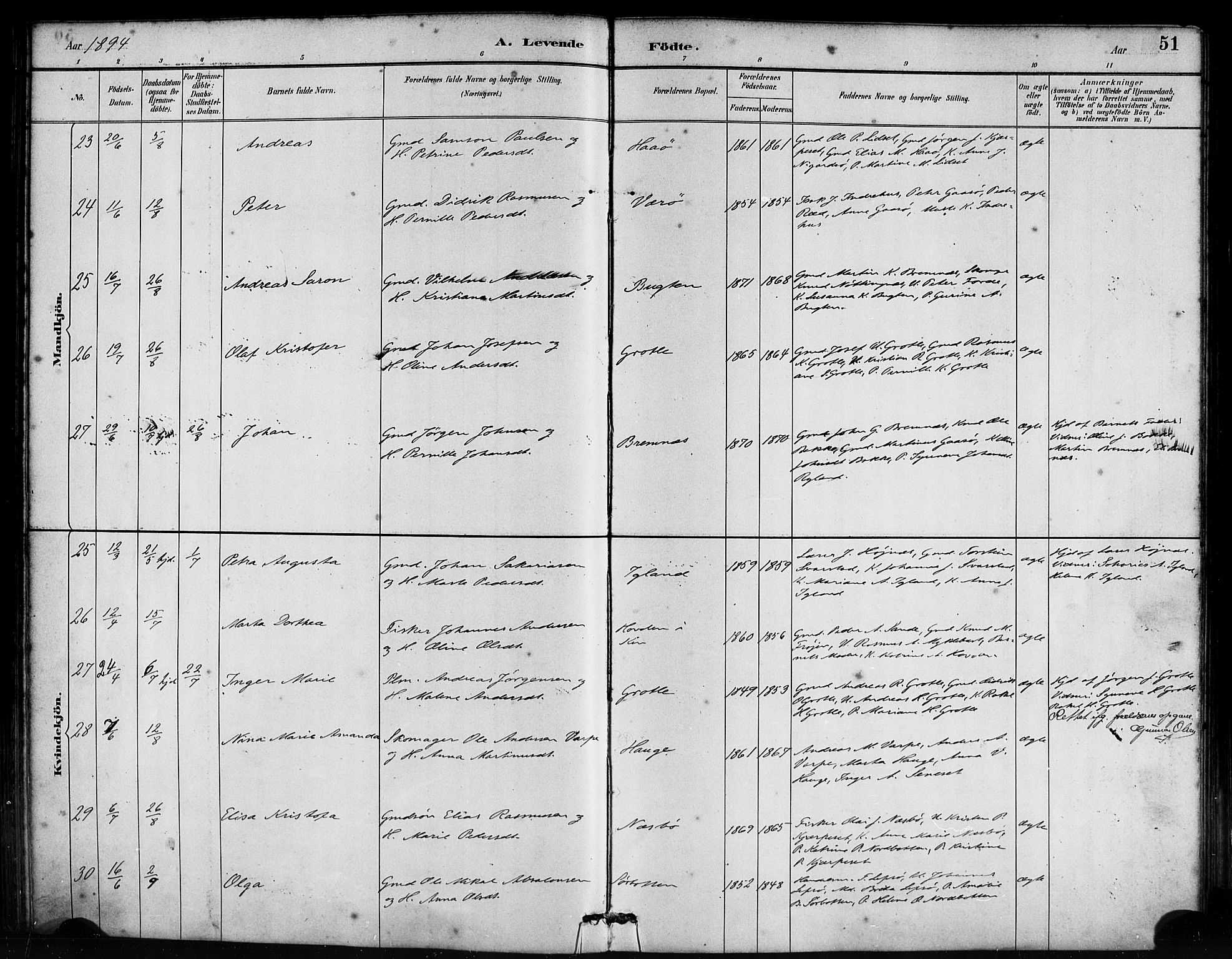 Bremanger sokneprestembete, AV/SAB-A-82201/H/Haa/Haab/L0001: Parish register (official) no. B 1, 1884-1895, p. 51