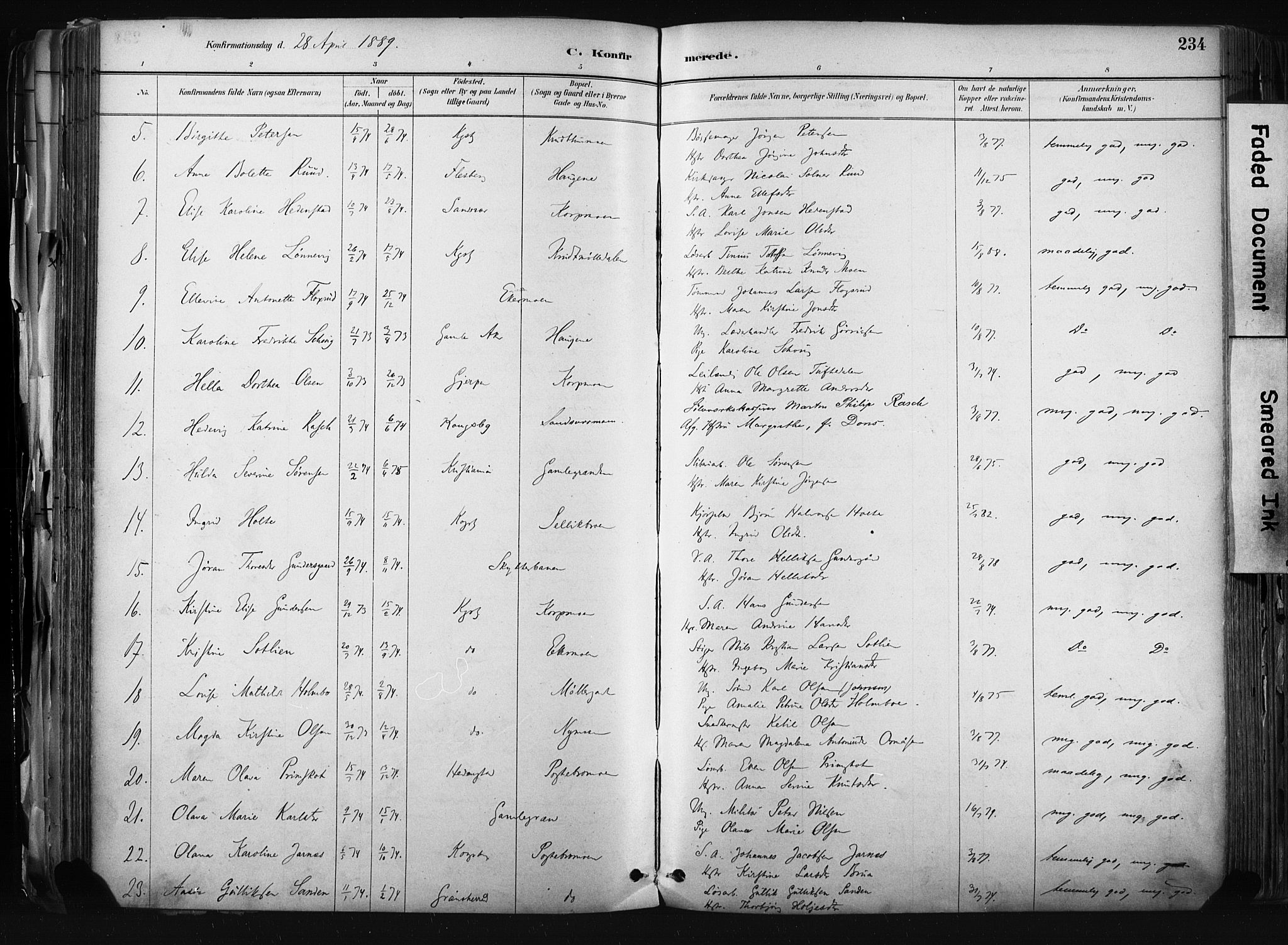 Kongsberg kirkebøker, AV/SAKO-A-22/F/Fb/L0002: Parish register (official) no. II 2, 1886-1896, p. 234