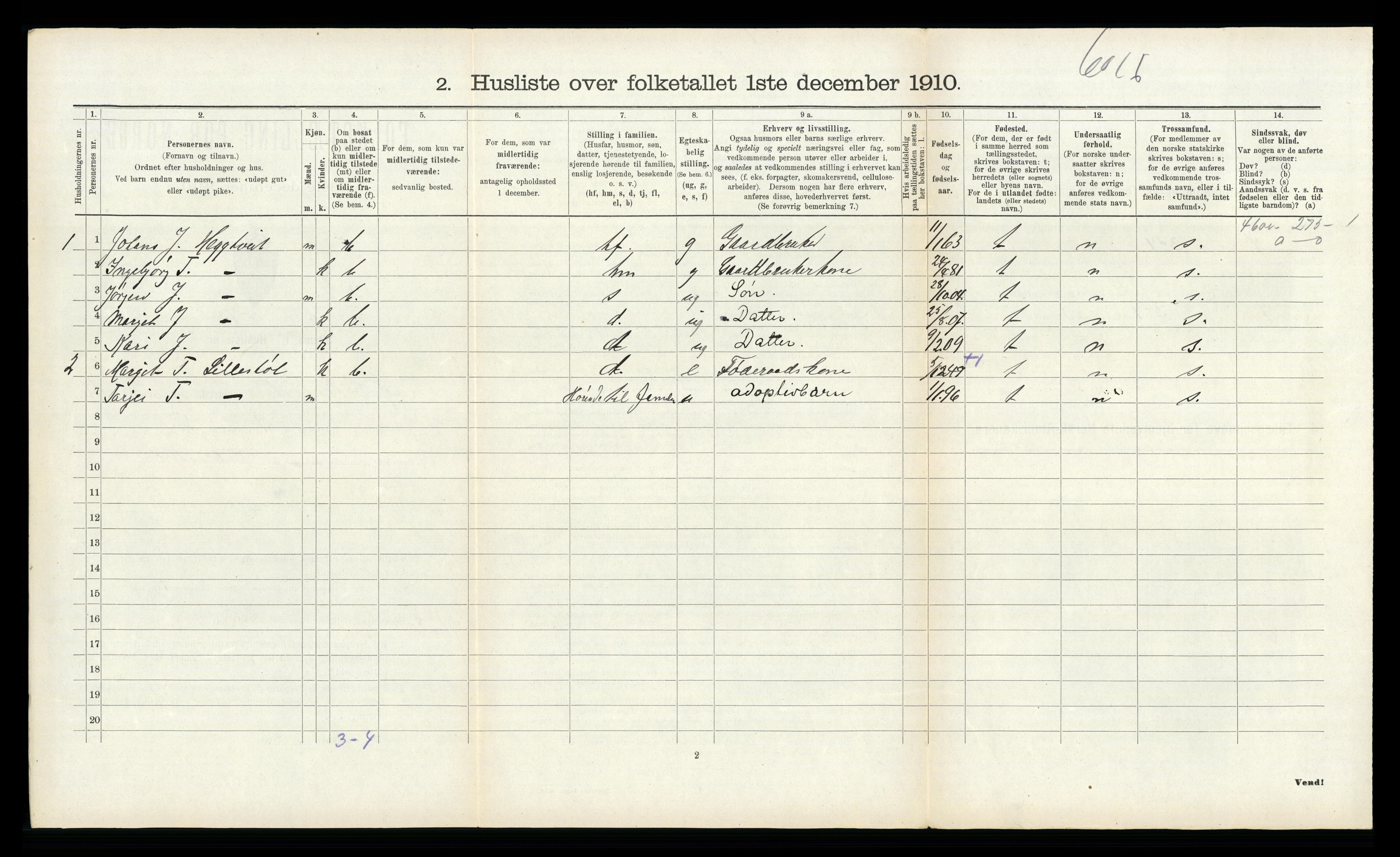 RA, 1910 census for Kviteseid, 1910, p. 1089