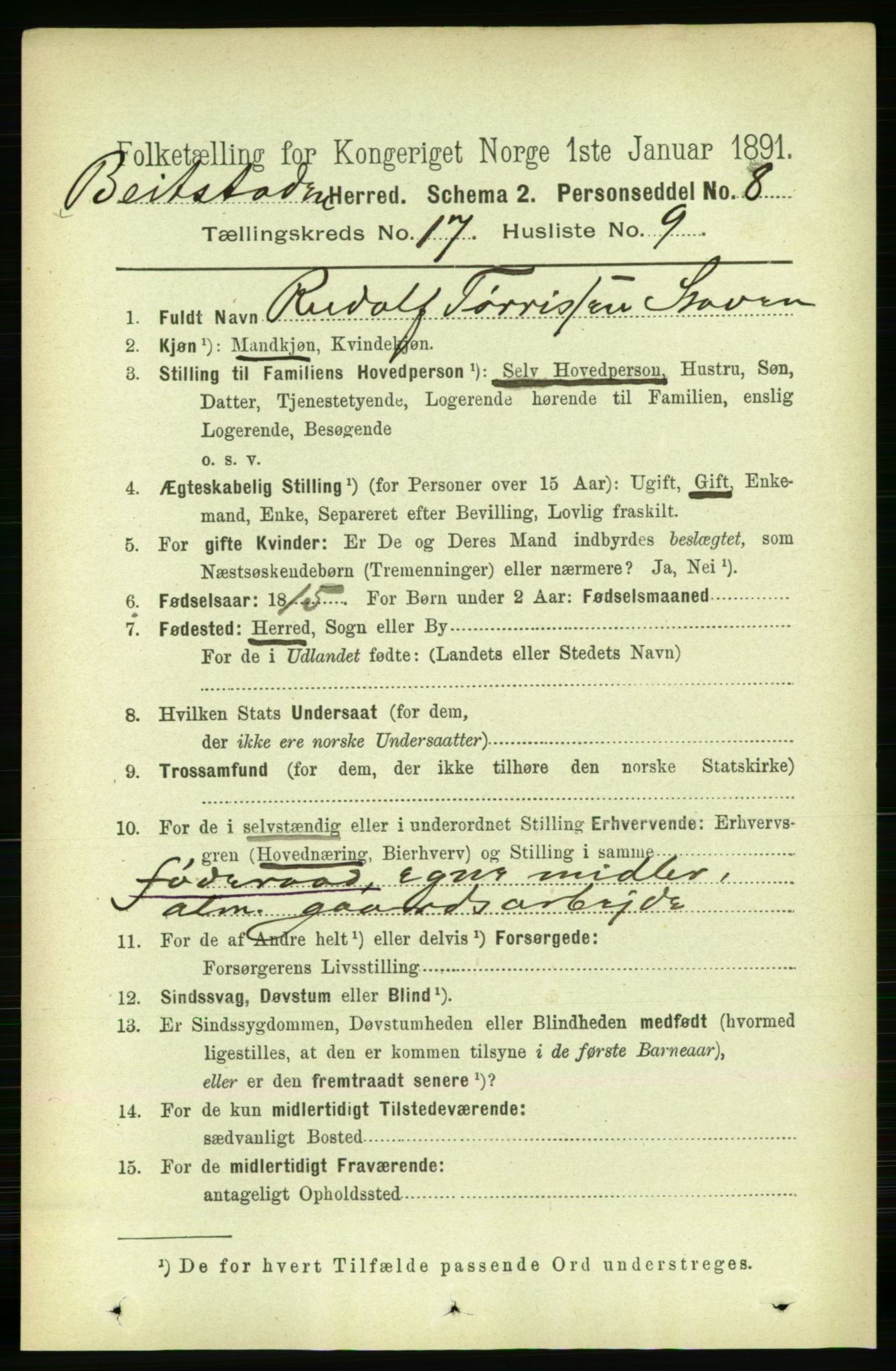 RA, 1891 census for 1727 Beitstad, 1891, p. 4433