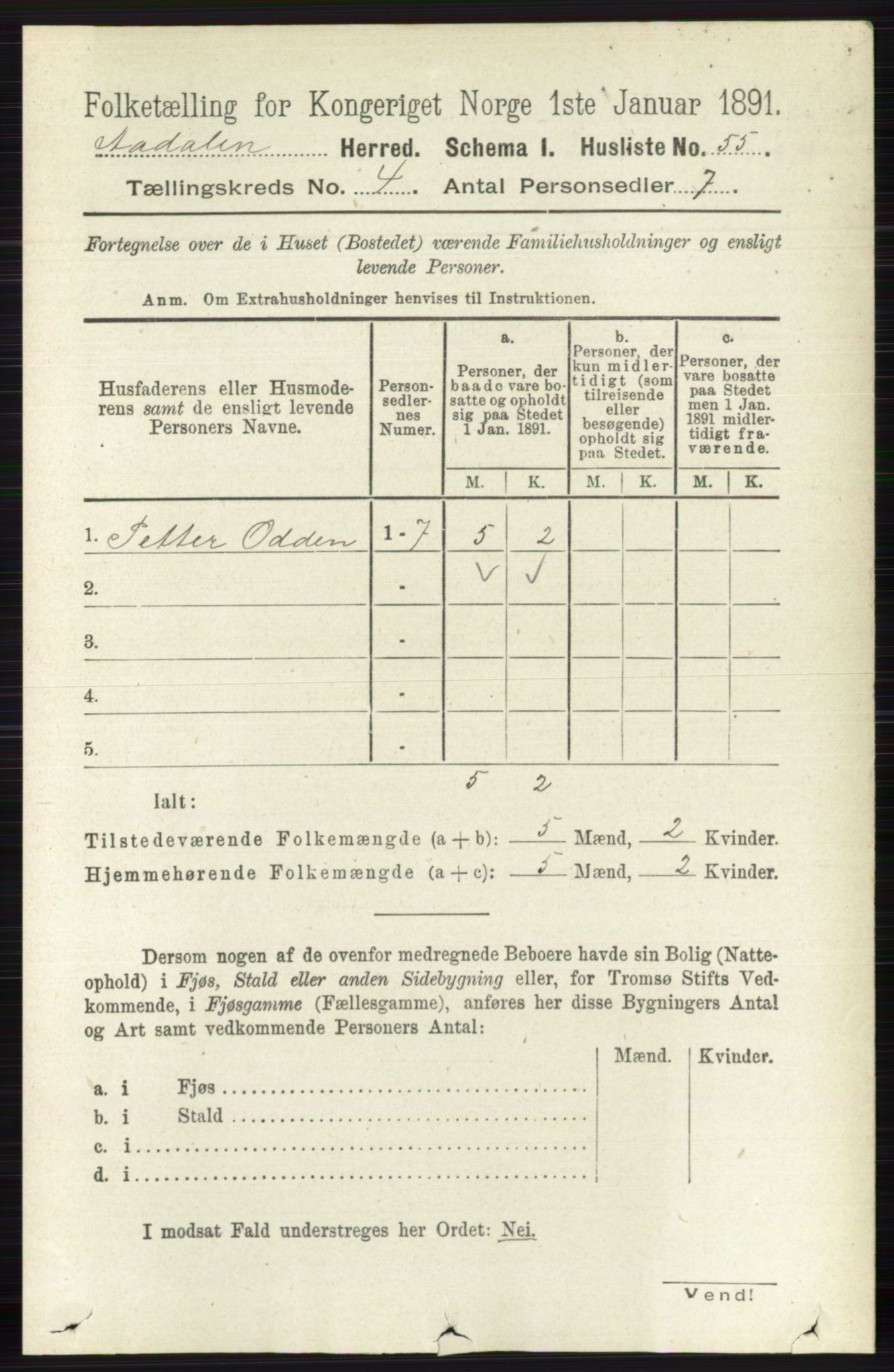 RA, 1891 census for 0614 Ådal, 1891, p. 1505