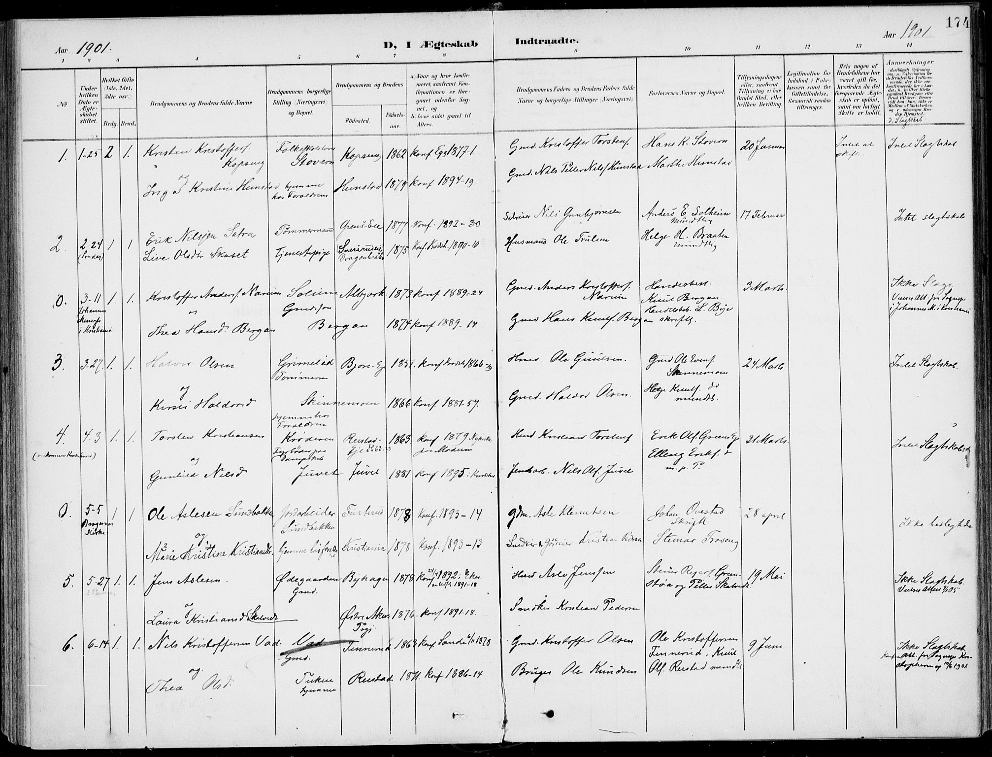 Sigdal kirkebøker, AV/SAKO-A-245/F/Fb/L0002: Parish register (official) no. II 2, 1901-1914, p. 174