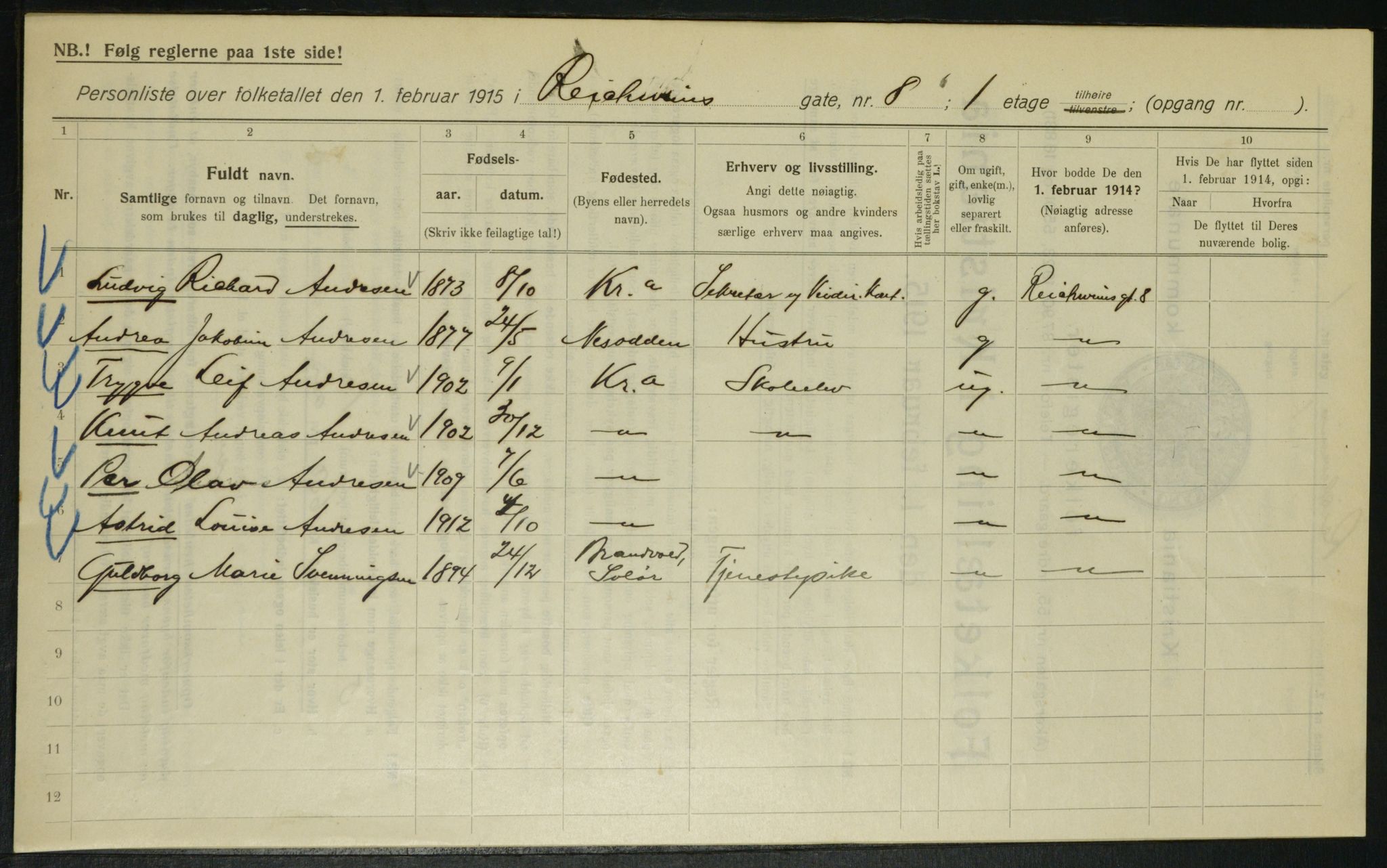 OBA, Municipal Census 1915 for Kristiania, 1915, p. 82571