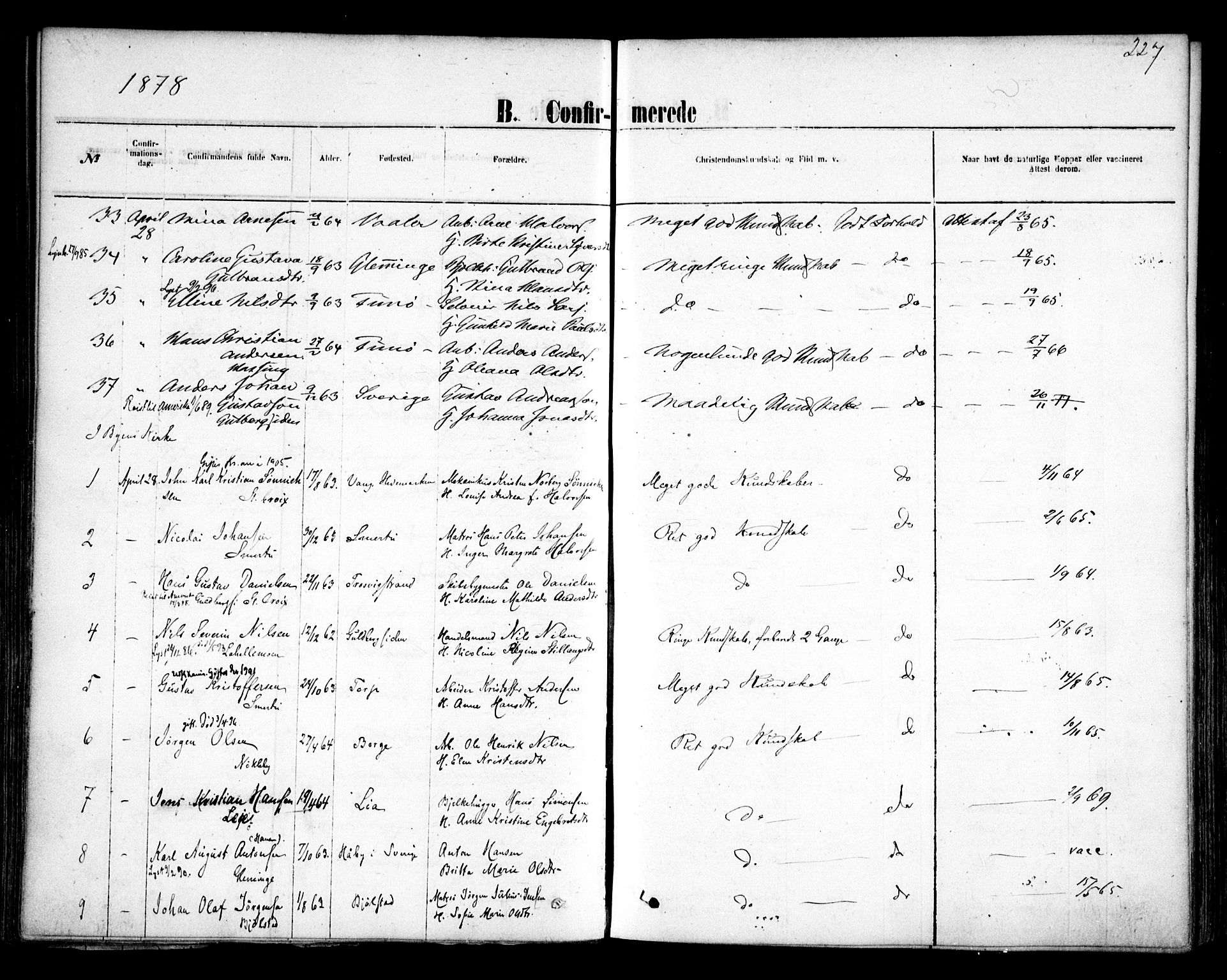 Glemmen prestekontor Kirkebøker, AV/SAO-A-10908/F/Fa/L0009: Parish register (official) no. 9, 1871-1878, p. 227