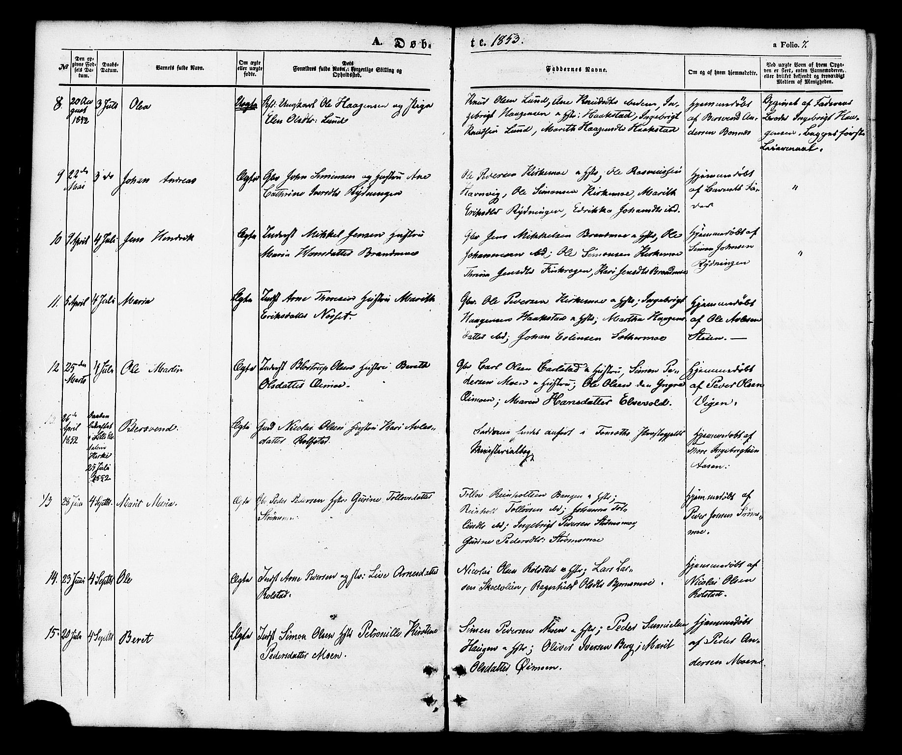 Målselv sokneprestembete, SATØ/S-1311/G/Ga/Gaa/L0008kirke: Parish register (official) no. 8, 1851-1877, p. 7