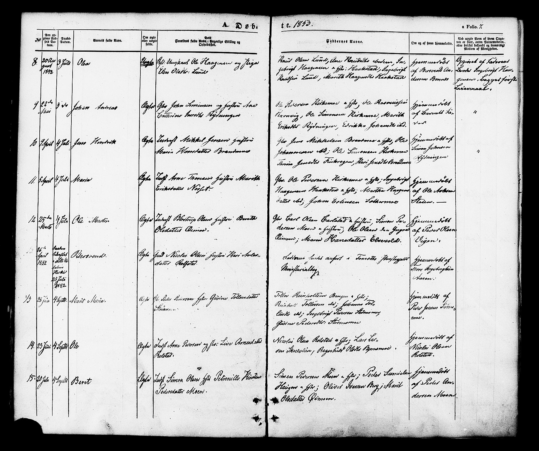 Målselv sokneprestembete, AV/SATØ-S-1311/G/Ga/Gaa/L0008kirke: Parish register (official) no. 8, 1851-1877, p. 7
