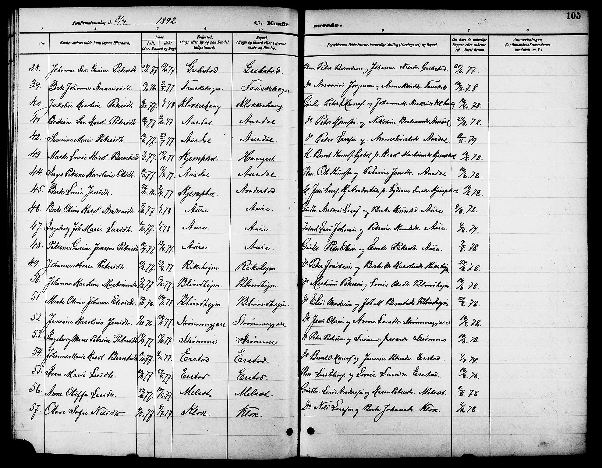 Ministerialprotokoller, klokkerbøker og fødselsregistre - Møre og Romsdal, SAT/A-1454/523/L0340: Parish register (copy) no. 523C03, 1892-1902, p. 105
