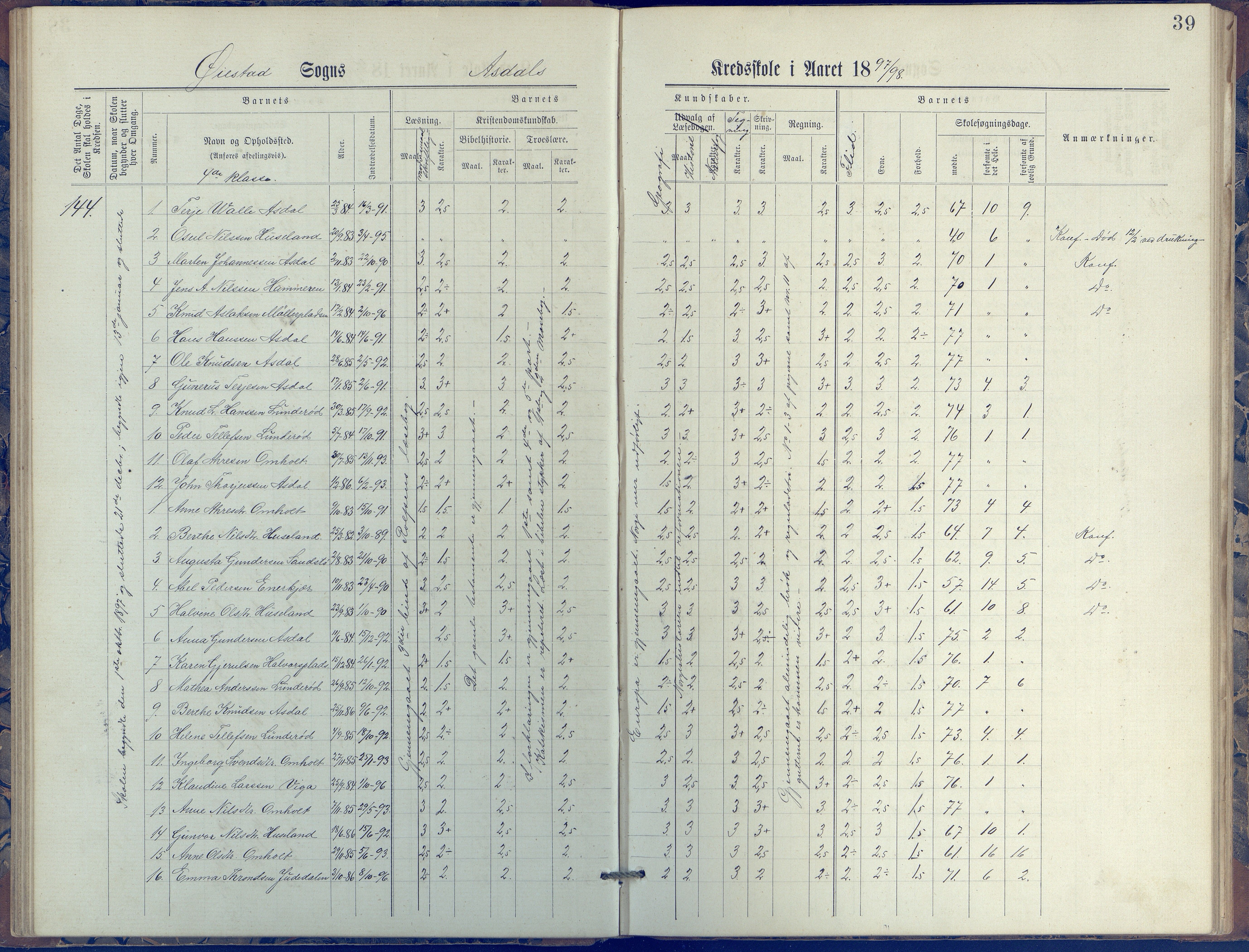 Øyestad kommune frem til 1979, AAKS/KA0920-PK/06/06E/L0005: Journal, øverste avdeling, 1884-1918, p. 39