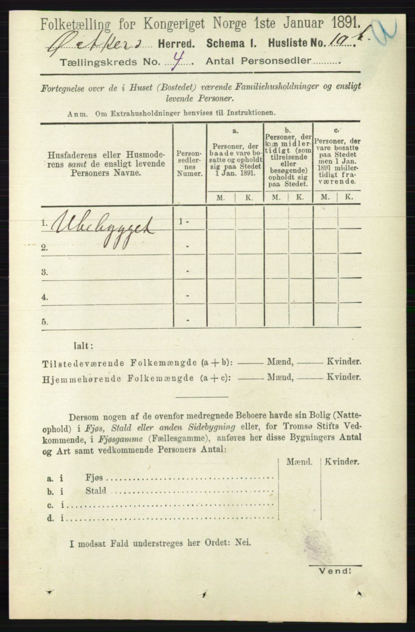 RA, 1891 census for 0218 Aker, 1891, p. 3867