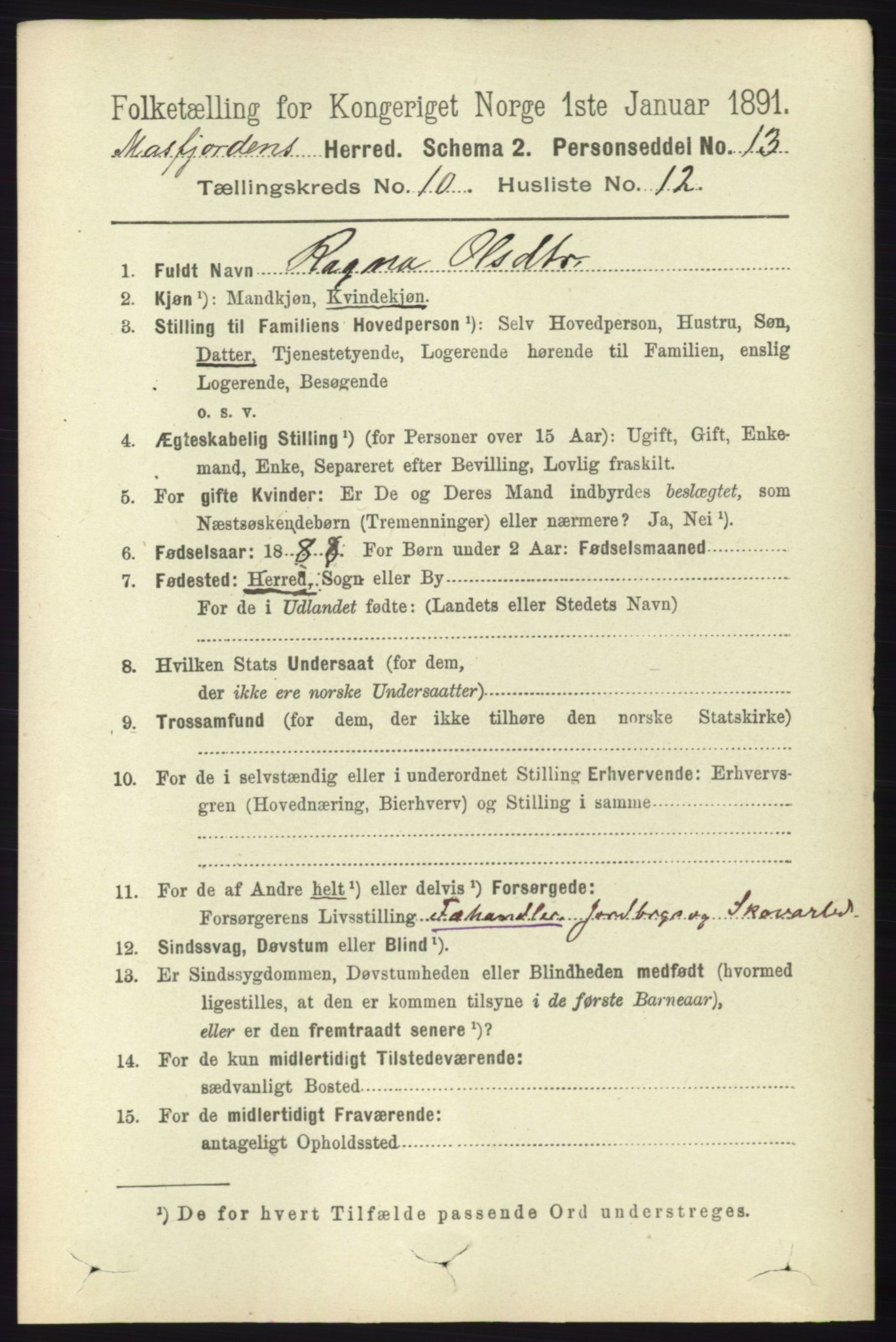 RA, 1891 census for 1266 Masfjorden, 1891, p. 2110