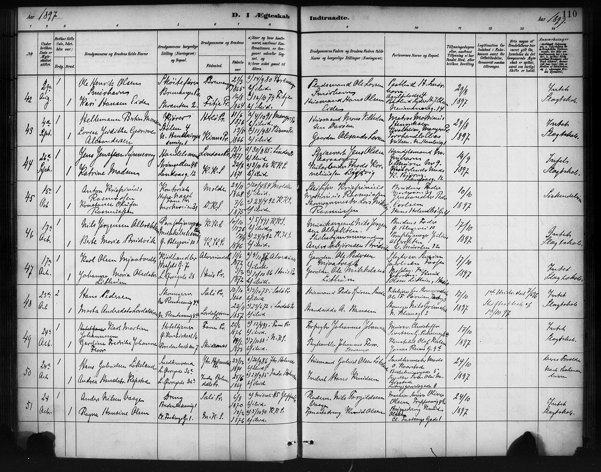 Korskirken sokneprestembete, AV/SAB-A-76101/H/Haa/L0037: Parish register (official) no. D 4, 1883-1904, p. 110