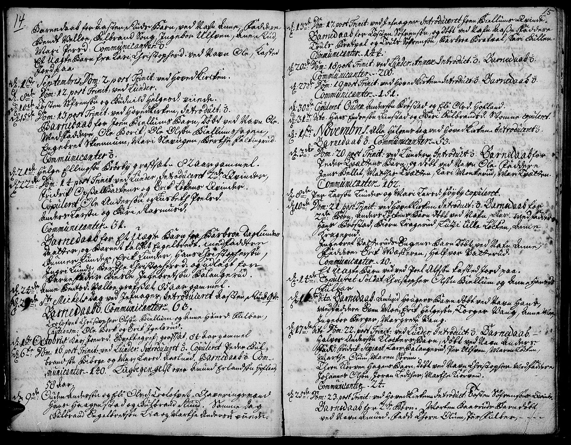 Jevnaker prestekontor, AV/SAH-PREST-116/H/Ha/Haa/L0002: Parish register (official) no. 2, 1725-1751, p. 14-15