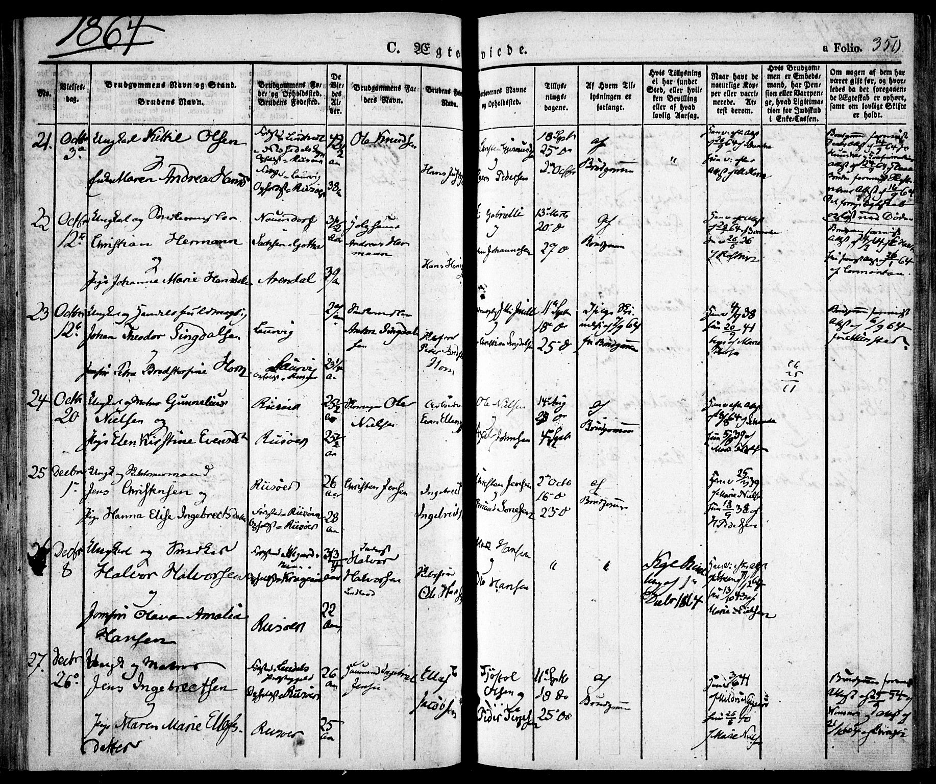 Risør sokneprestkontor, AV/SAK-1111-0035/F/Fa/L0003: Parish register (official) no. A 3, 1838-1864, p. 350