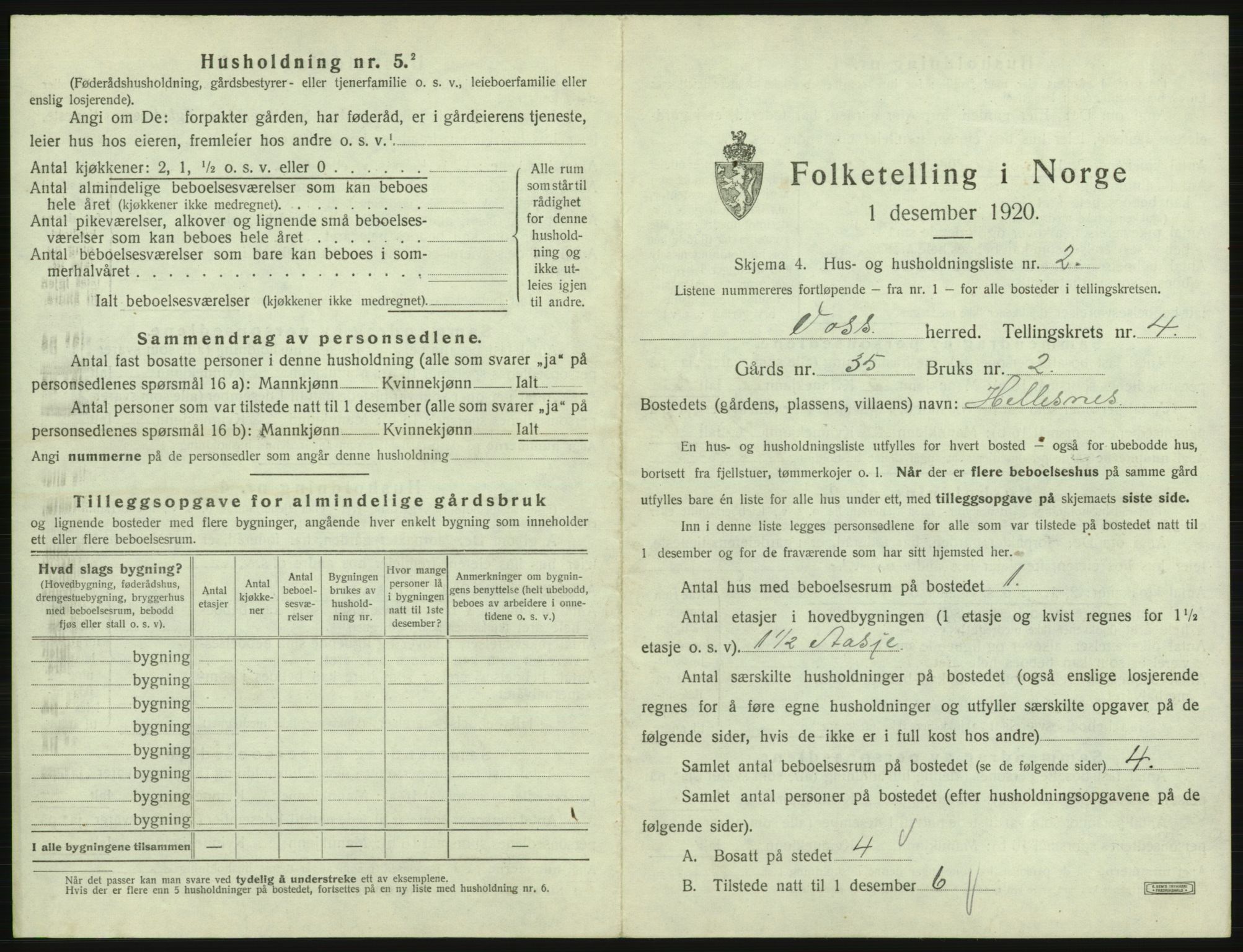 SAB, 1920 census for Voss, 1920, p. 399