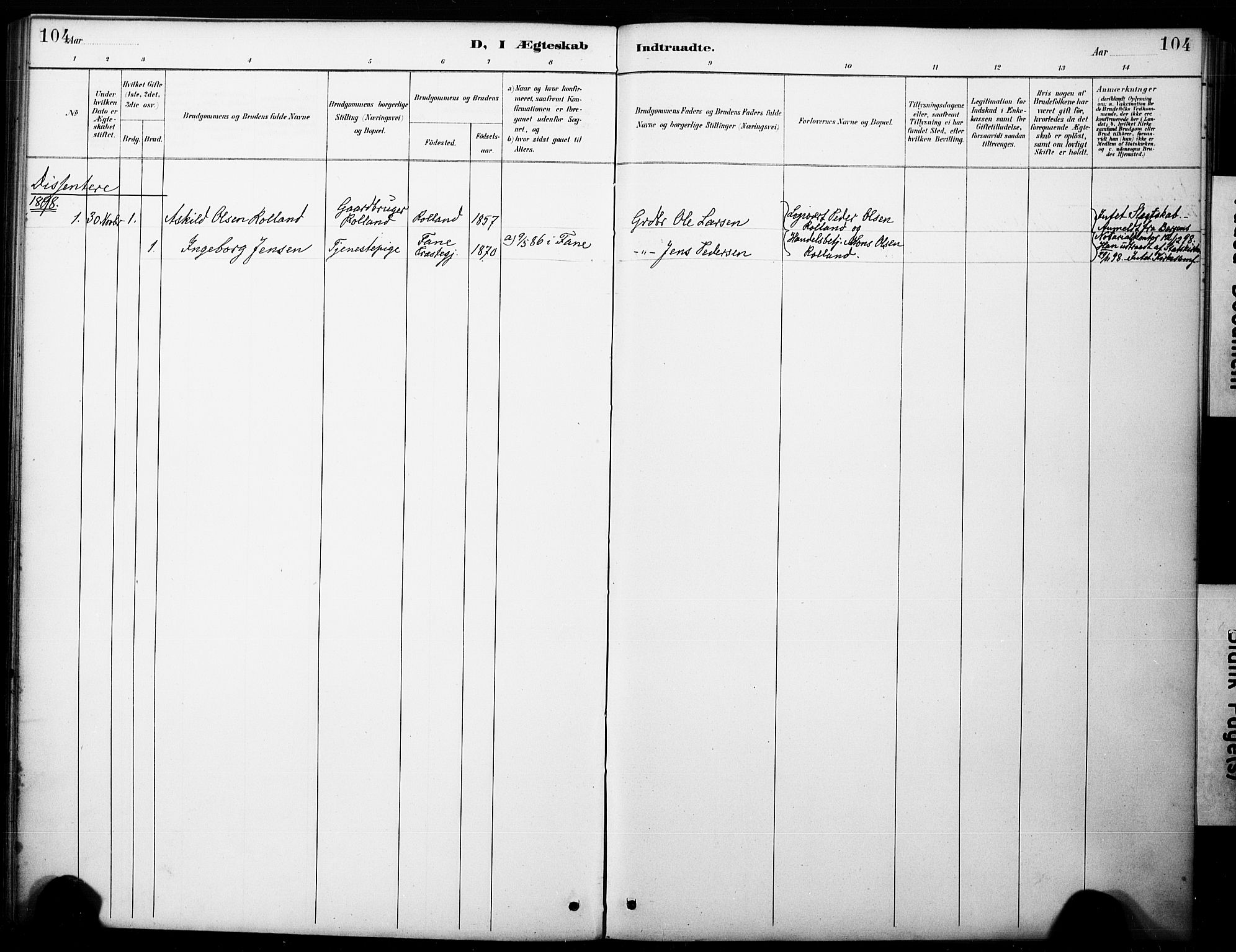 Haus sokneprestembete, SAB/A-75601/H/Haa: Parish register (official) no. B 1, 1887-1898, p. 104