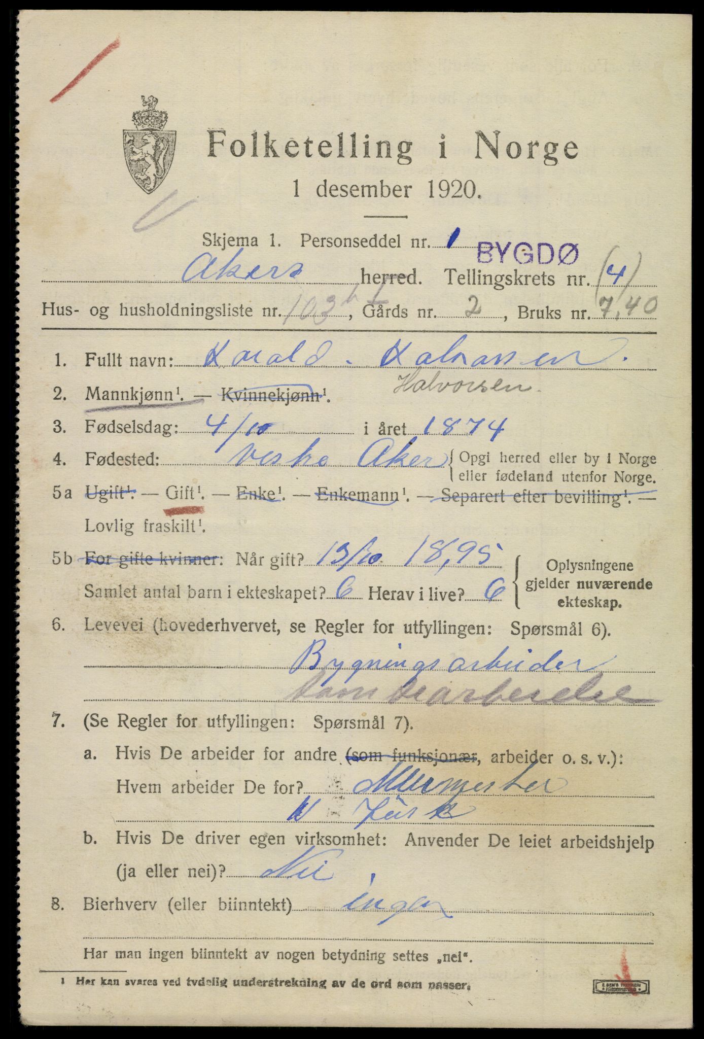 SAO, 1920 census for Aker, 1920, p. 27148