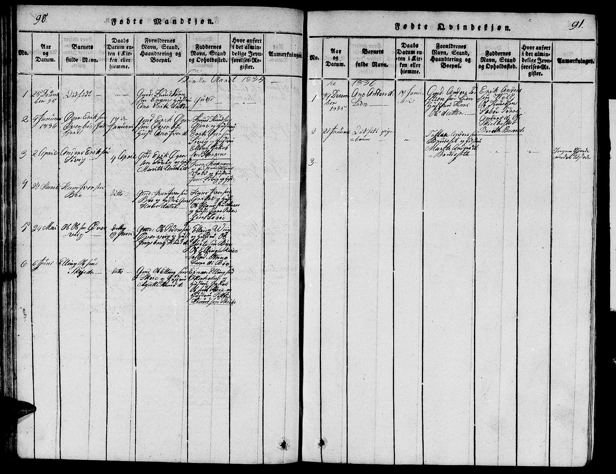 Ministerialprotokoller, klokkerbøker og fødselsregistre - Møre og Romsdal, SAT/A-1454/543/L0563: Parish register (copy) no. 543C01, 1818-1836, p. 90-91