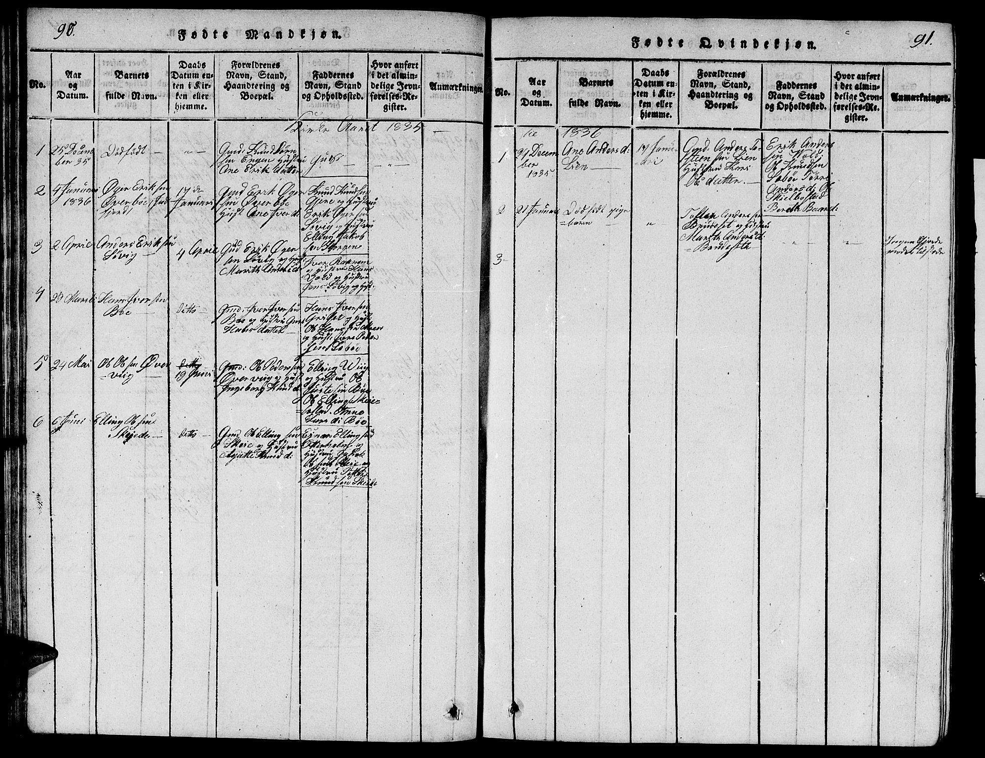 Ministerialprotokoller, klokkerbøker og fødselsregistre - Møre og Romsdal, AV/SAT-A-1454/543/L0563: Parish register (copy) no. 543C01, 1818-1836, p. 90-91