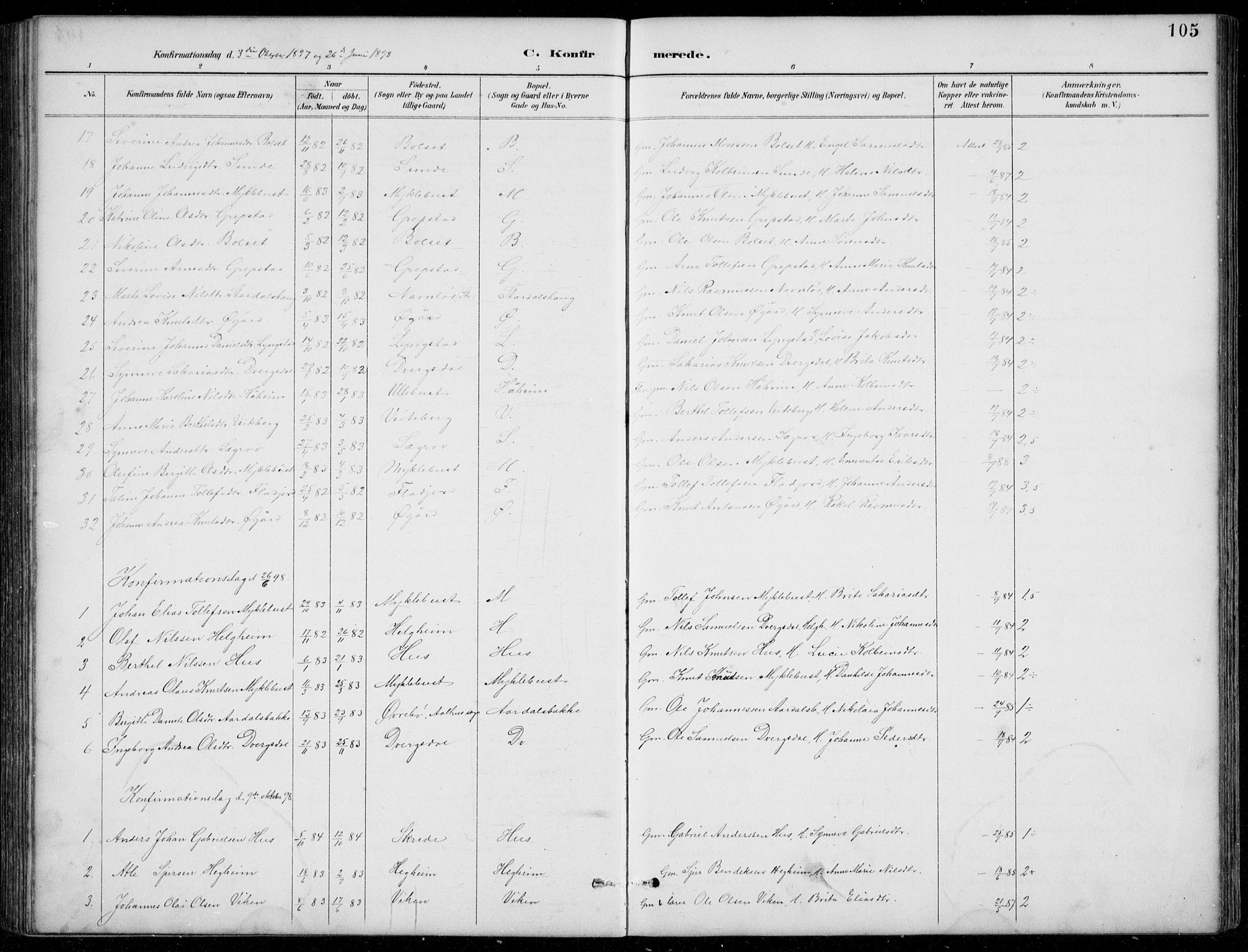Jølster sokneprestembete, SAB/A-80701/H/Hab/Habb/L0002: Parish register (copy) no. B 2, 1887-1920, p. 105