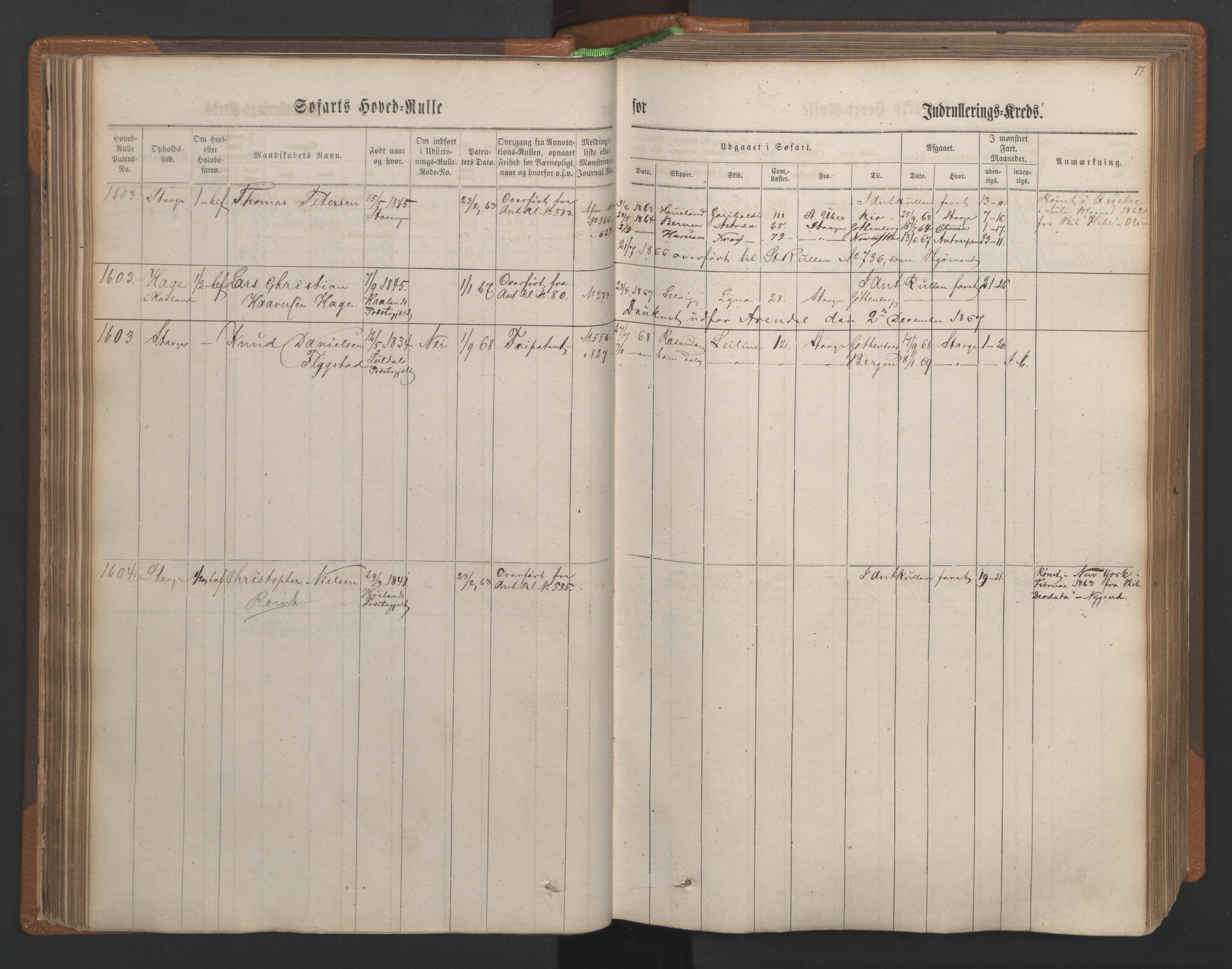 Stavanger sjømannskontor, SAST/A-102006/F/Fb/Fbb/L0003: Sjøfartshovedrulle, patentnr. 1451-2270, 1863, p. 82