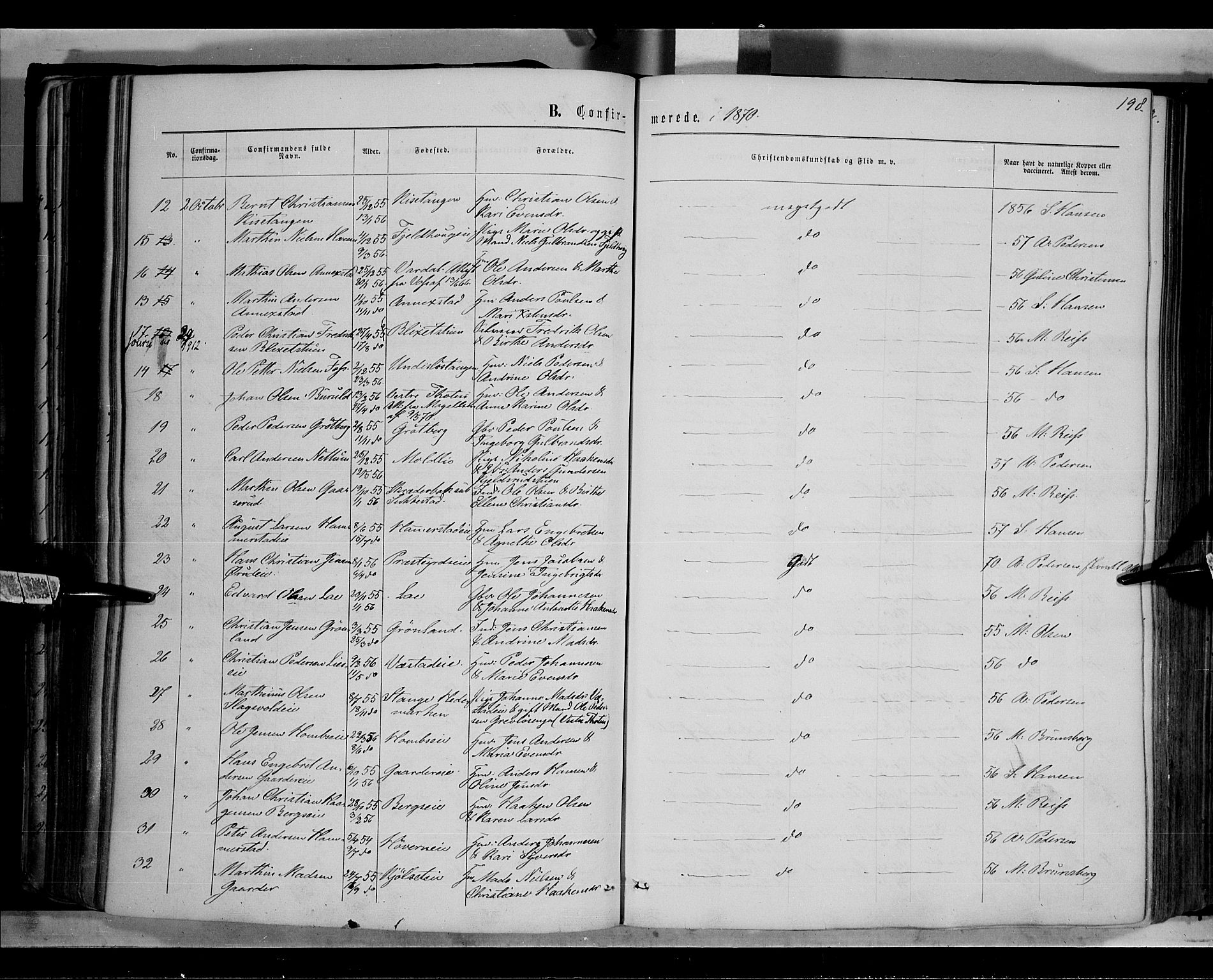 Østre Toten prestekontor, AV/SAH-PREST-104/H/Ha/Haa/L0005: Parish register (official) no. 5, 1866-1877, p. 198