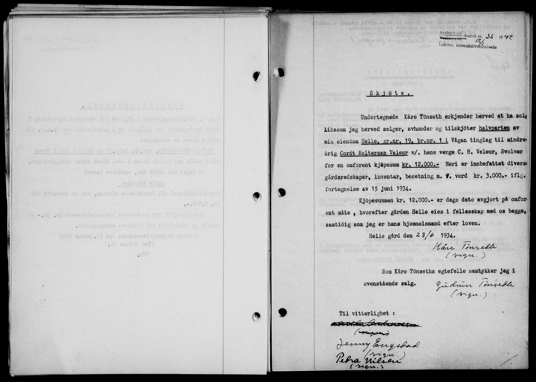 Lofoten sorenskriveri, SAT/A-0017/1/2/2C/L0009a: Mortgage book no. 9a, 1941-1942, Diary no: : 36/1942