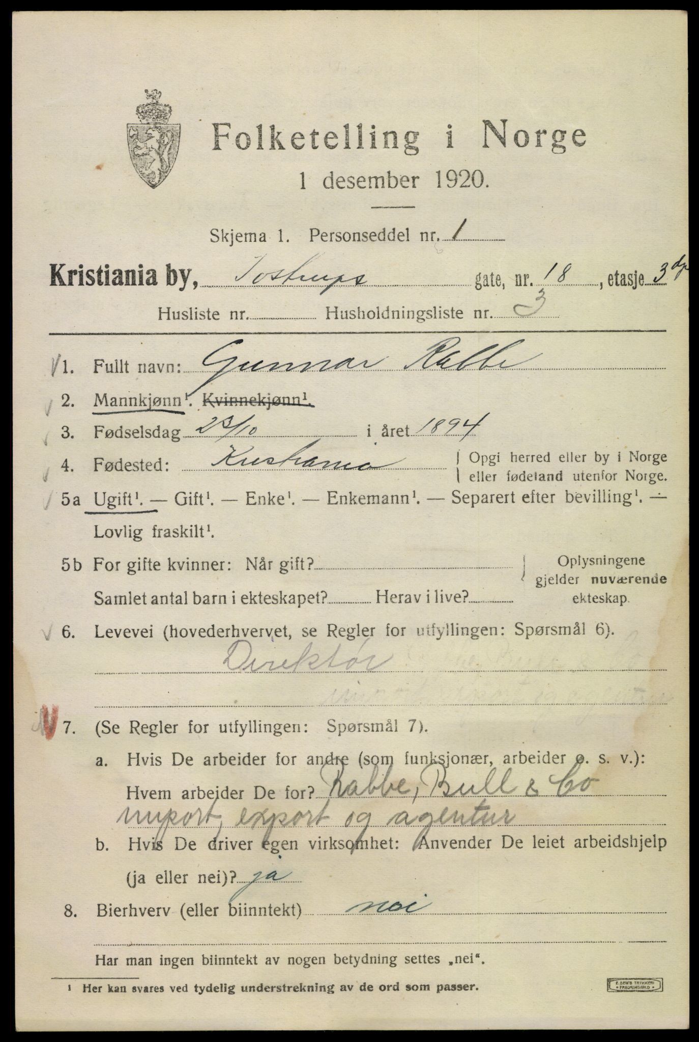 SAO, 1920 census for Kristiania, 1920, p. 595339