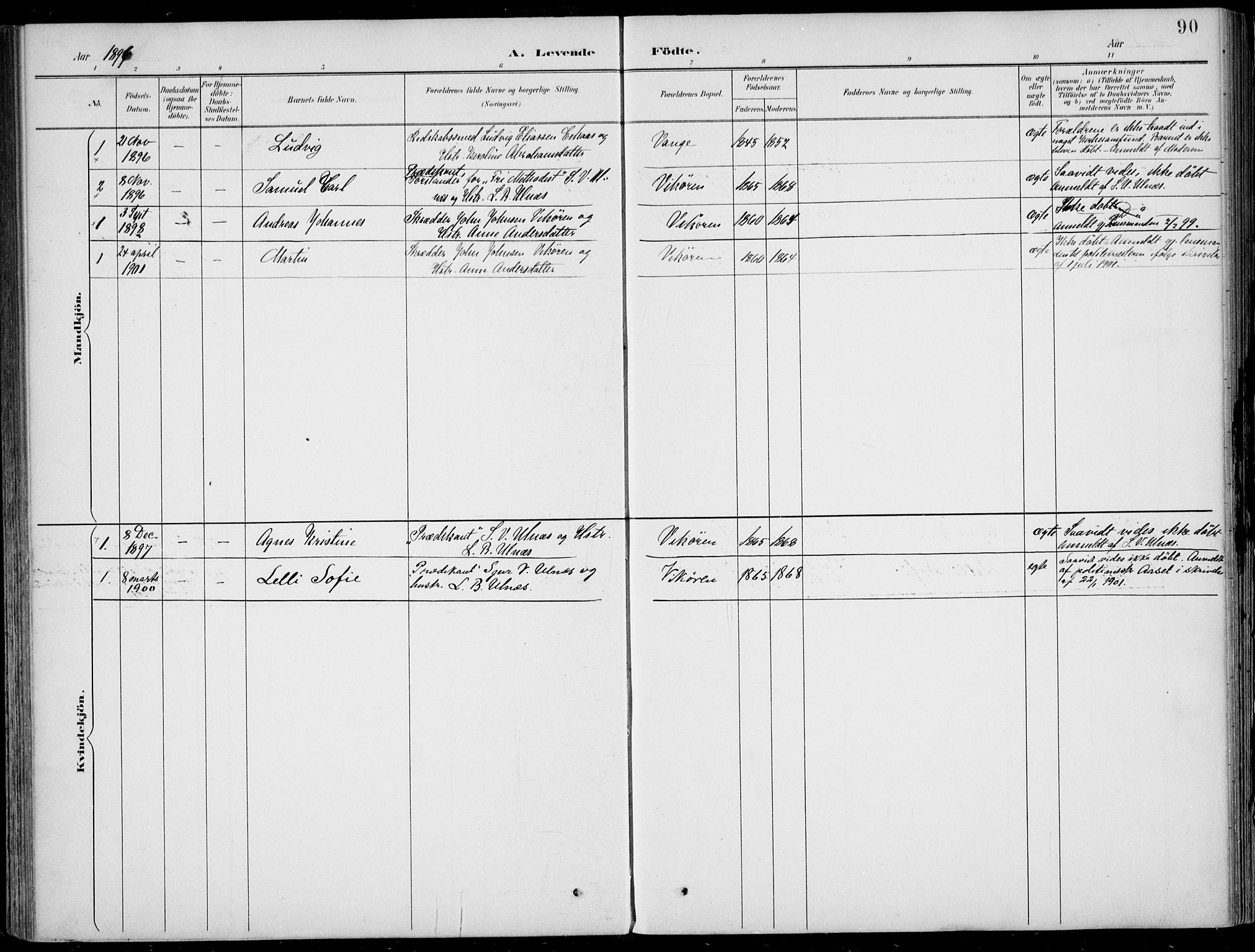 Vik sokneprestembete, AV/SAB-A-81501/H/Haa/Haab/L0002: Parish register (official) no. B  2, 1891-1907, p. 90