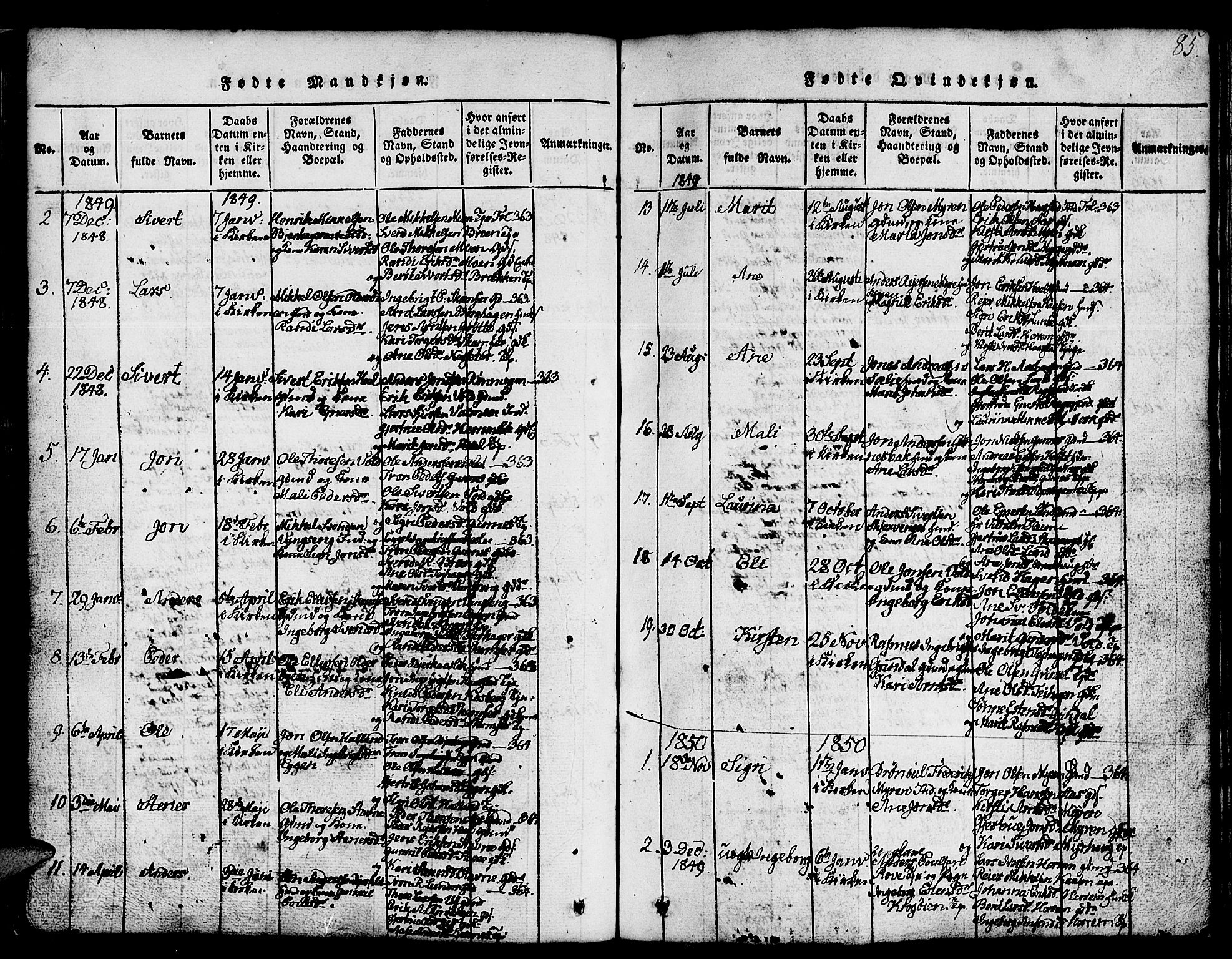Ministerialprotokoller, klokkerbøker og fødselsregistre - Sør-Trøndelag, SAT/A-1456/674/L0874: Parish register (copy) no. 674C01, 1816-1860, p. 85