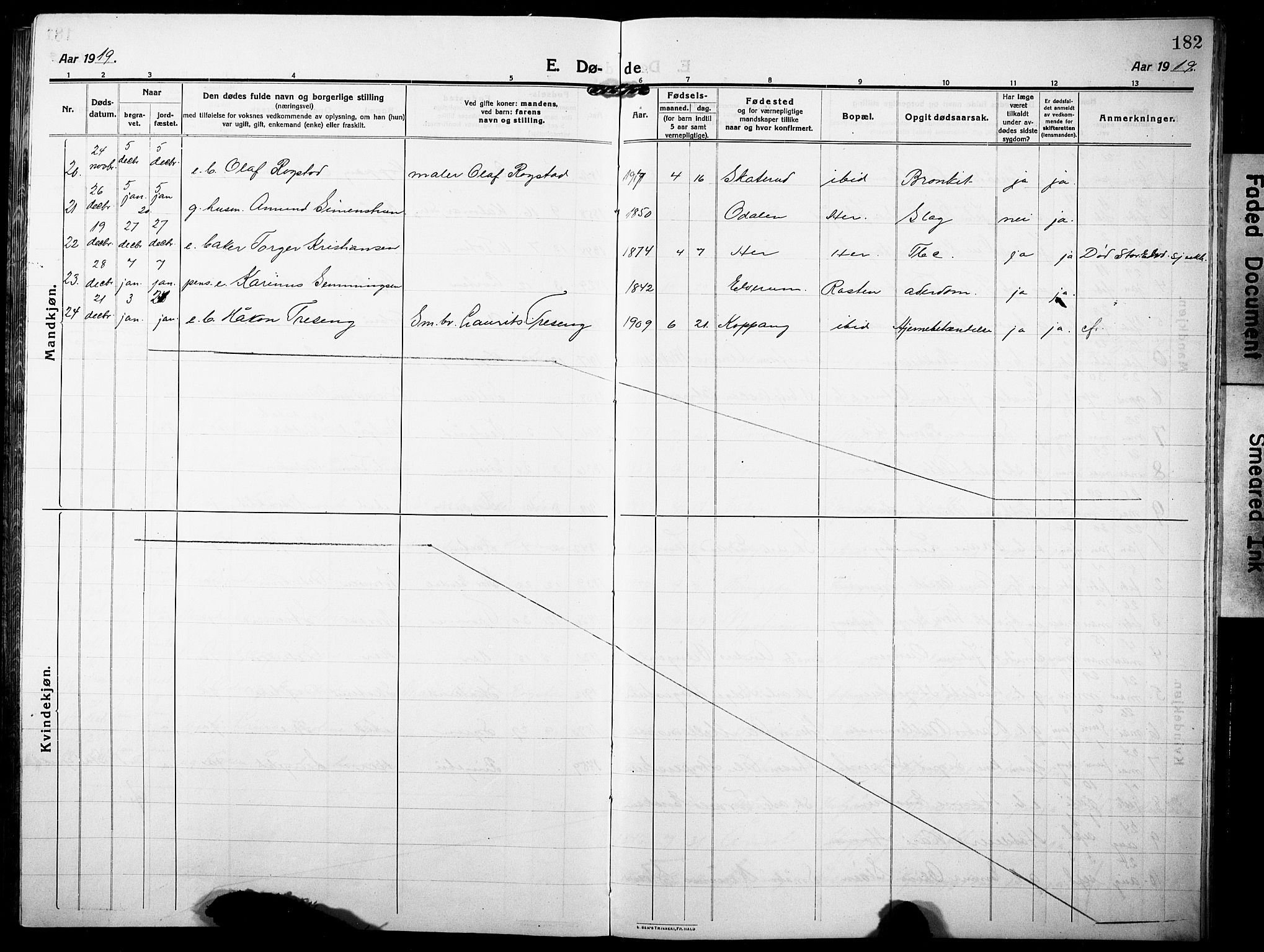 Stor-Elvdal prestekontor, AV/SAH-PREST-052/H/Ha/Hab/L0005: Parish register (copy) no. 5, 1913-1932, p. 182