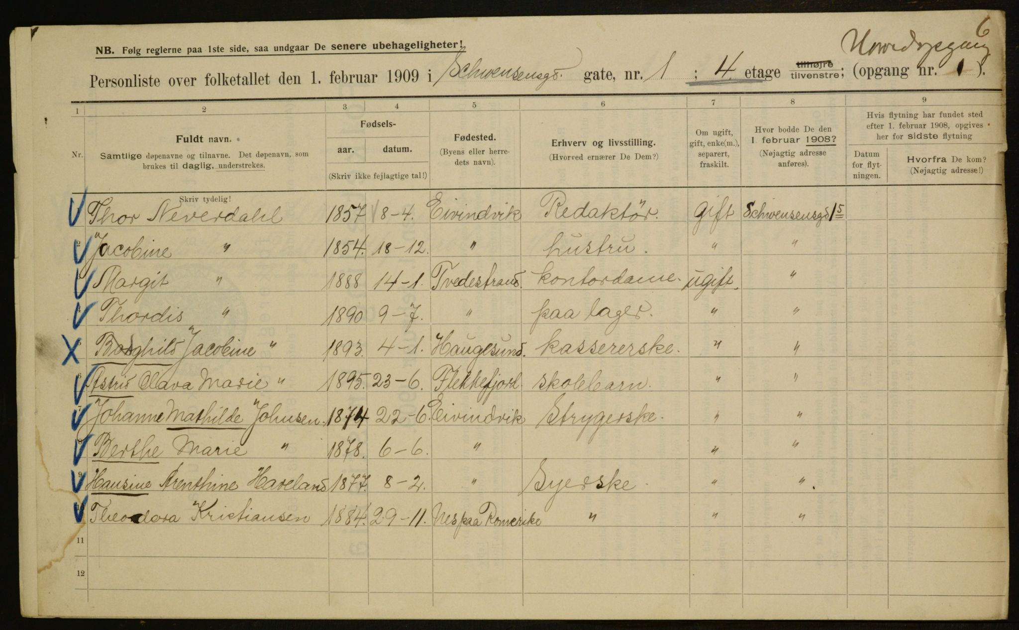 OBA, Municipal Census 1909 for Kristiania, 1909, p. 84126