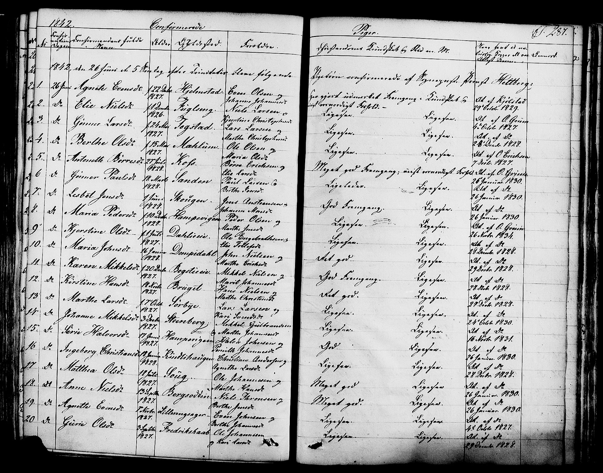 Ringsaker prestekontor, AV/SAH-PREST-014/K/Ka/L0008: Parish register (official) no. 8, 1837-1850, p. 287