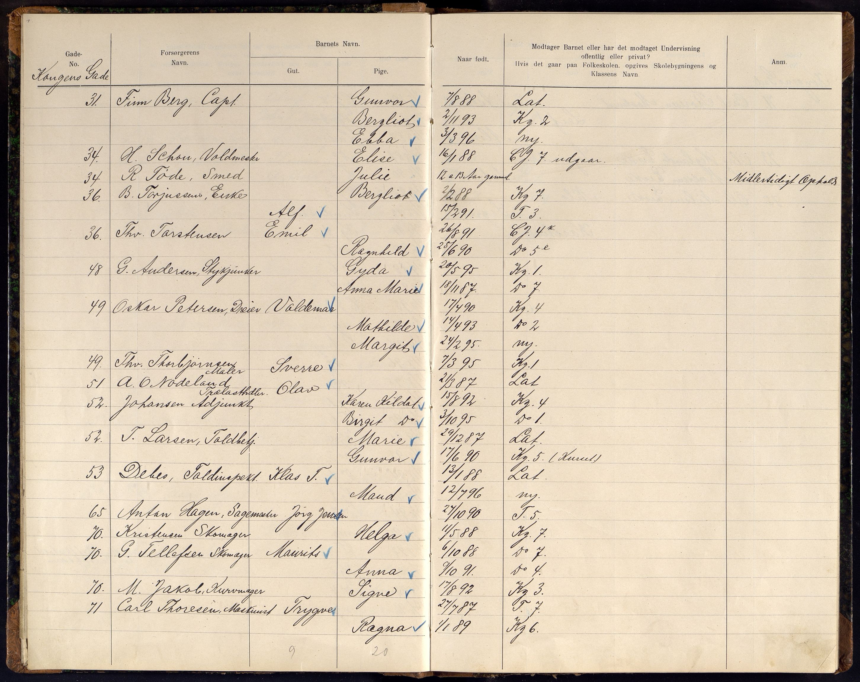 Kristiansand By - Skolekommisjonen/ -Styret, ARKSOR/1001KG510/J/Jb/L0011: Barnetelling, 1902, p. 7-8