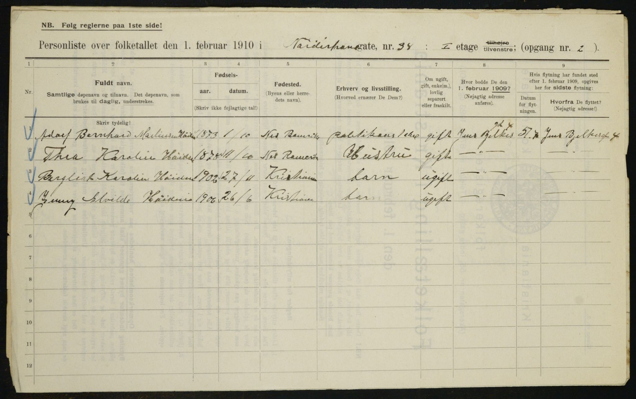 OBA, Municipal Census 1910 for Kristiania, 1910, p. 70533