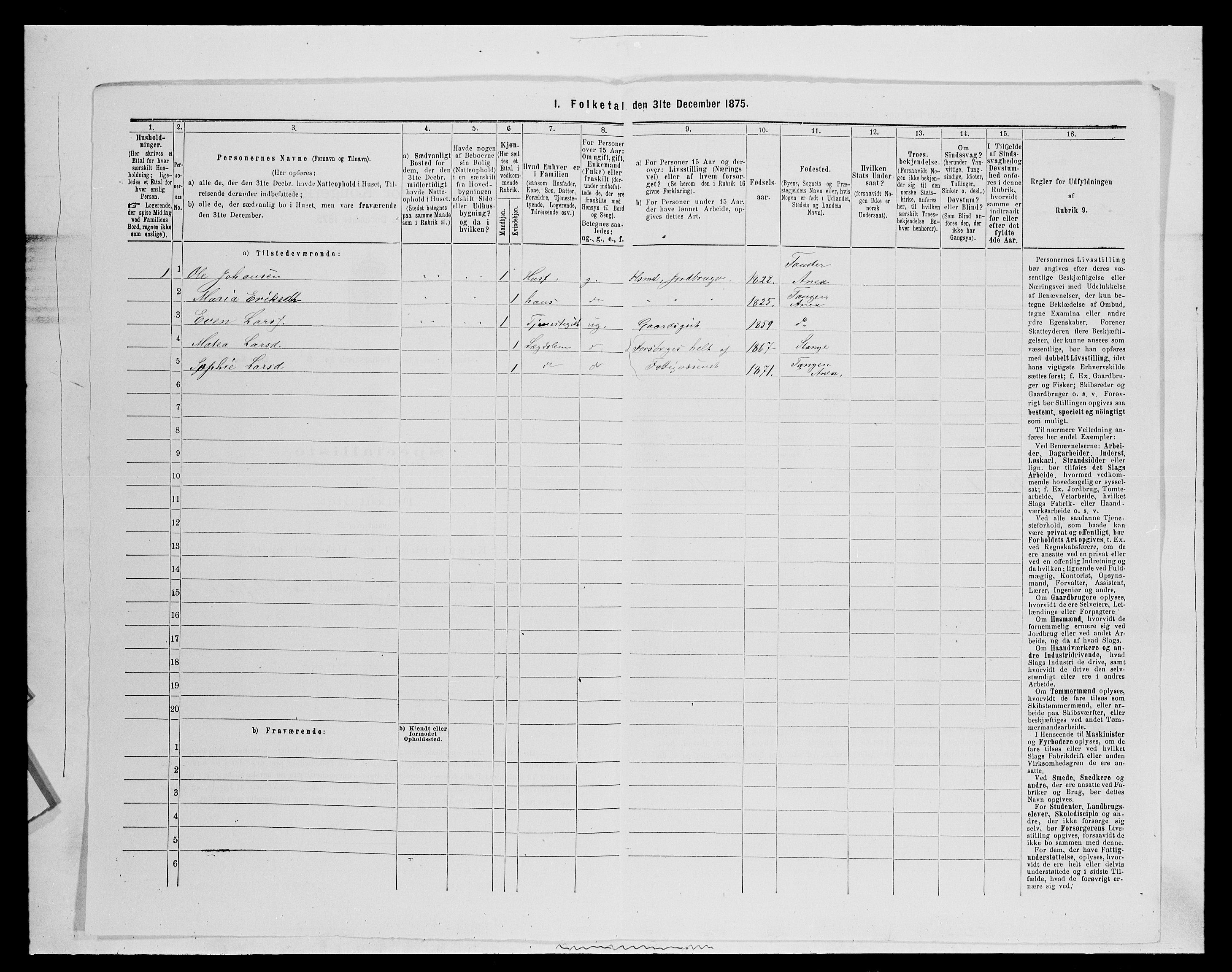 SAH, 1875 census for 0417P Stange, 1875, p. 1438