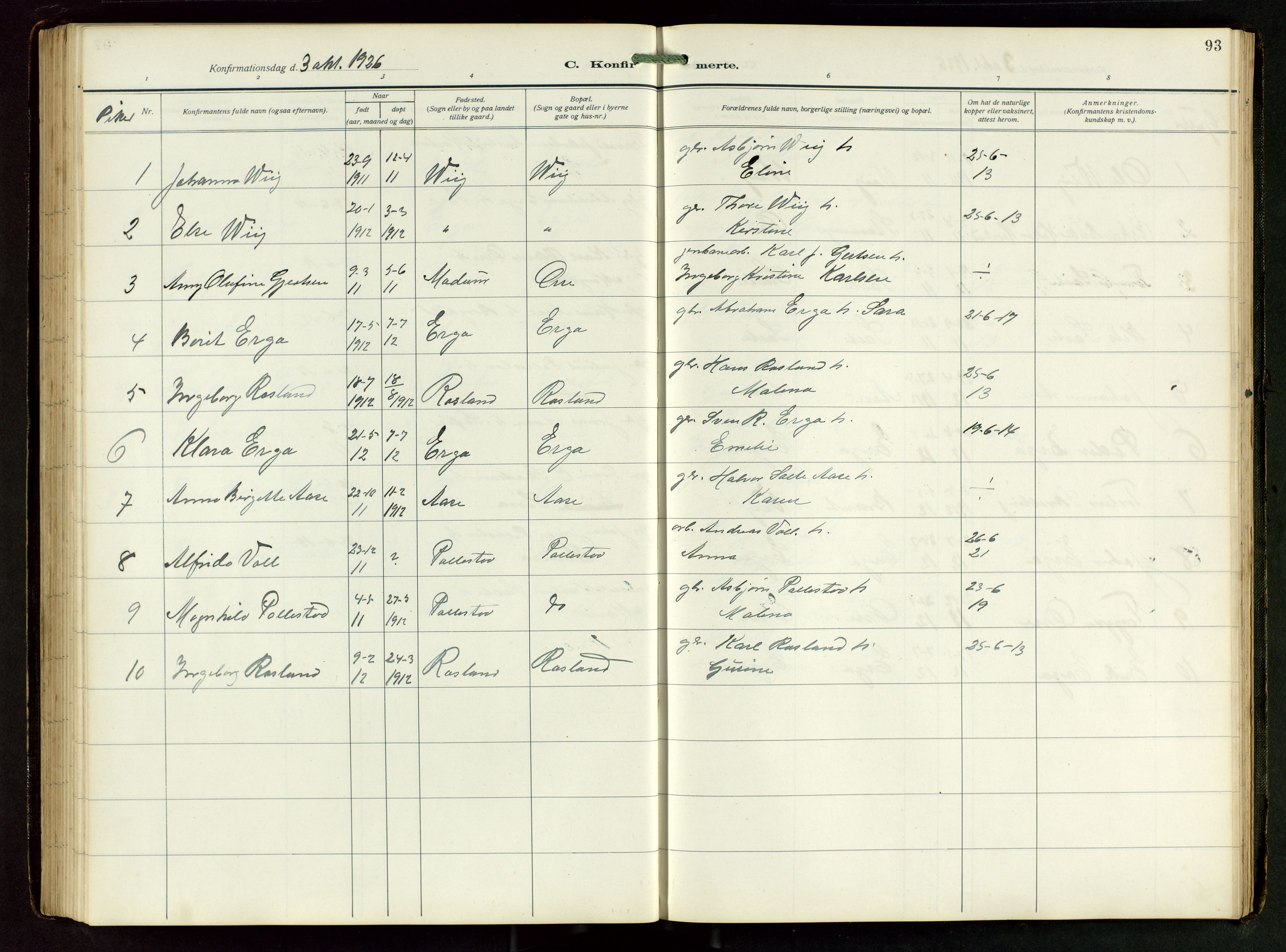 Klepp sokneprestkontor, SAST/A-101803/001/3/30BB/L0008: Parish register (copy) no. B 8, 1918-1949, p. 93