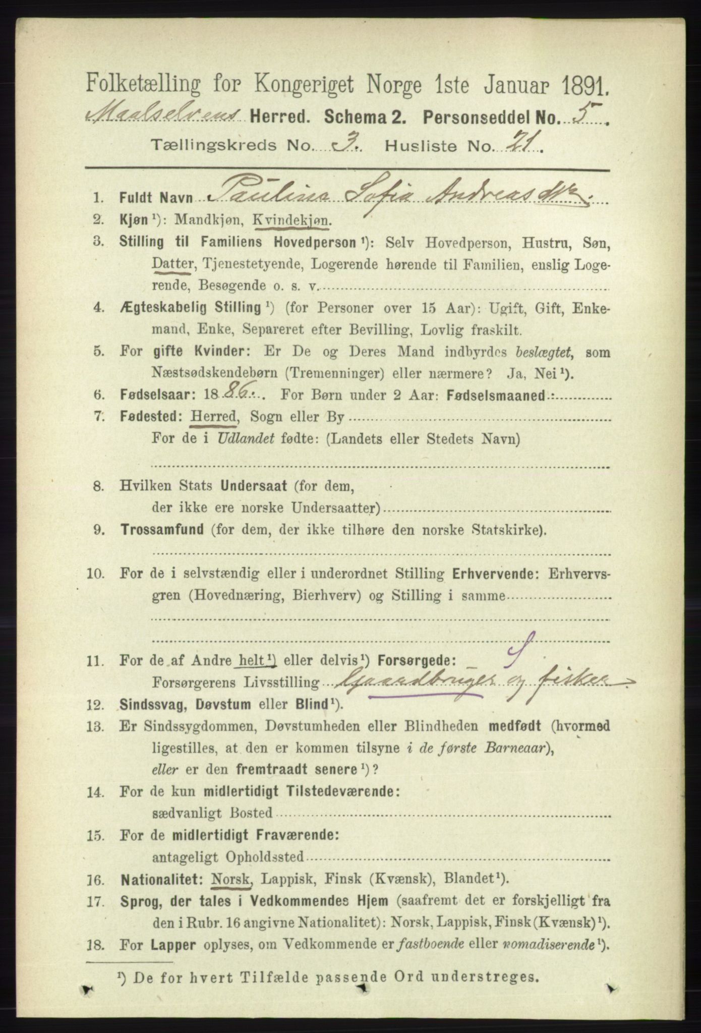 RA, 1891 census for 1924 Målselv, 1891, p. 739