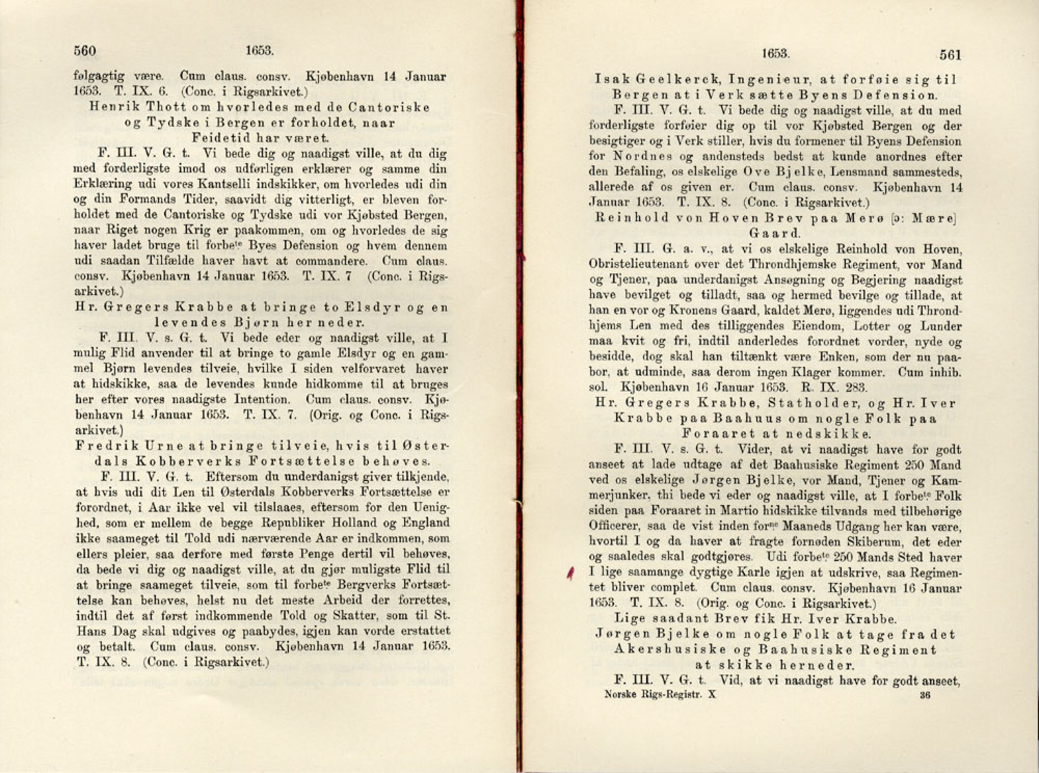 Publikasjoner utgitt av Det Norske Historiske Kildeskriftfond, PUBL/-/-/-: Norske Rigs-Registranter, bind 10, 1650-1653, p. 560-561