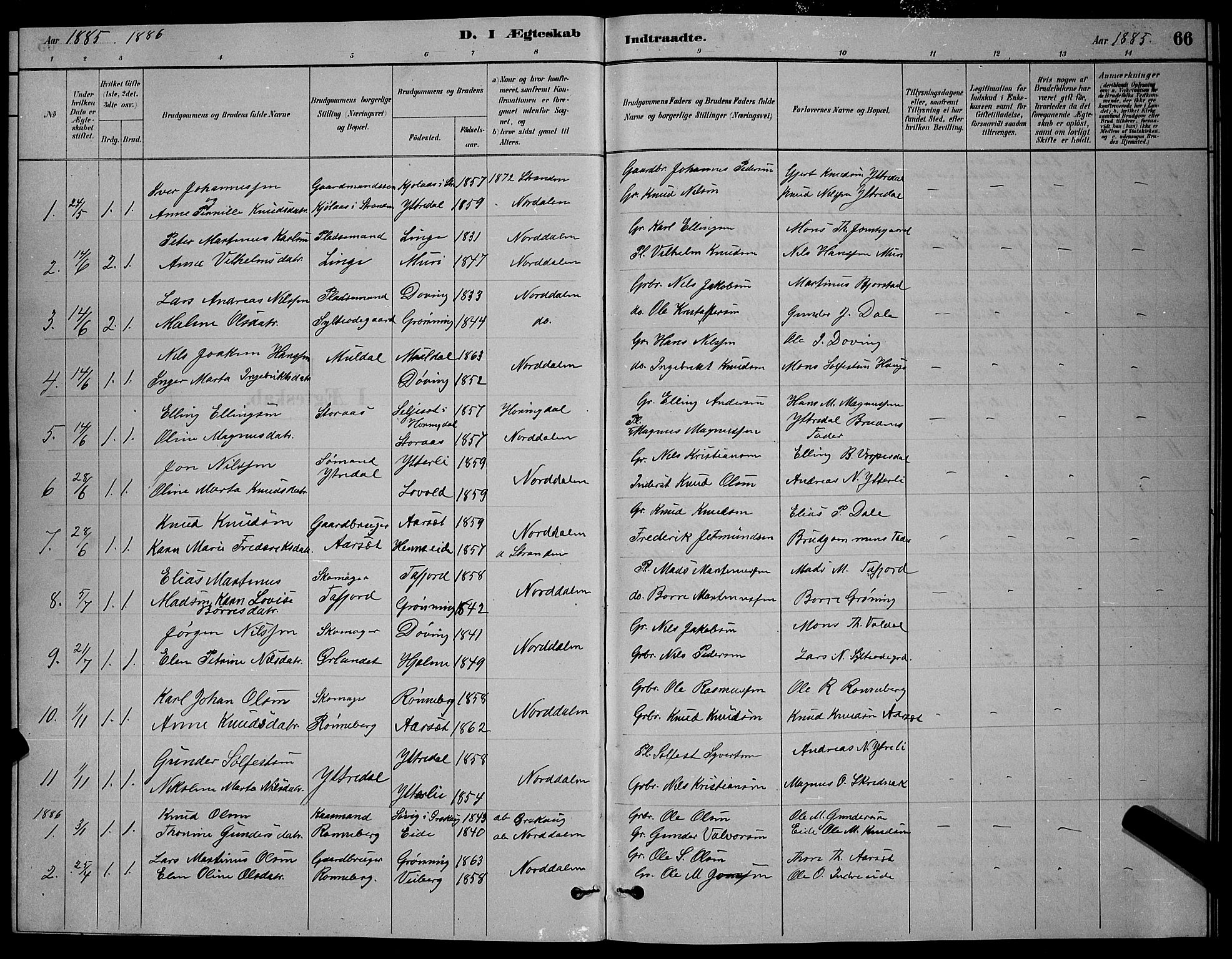 Ministerialprotokoller, klokkerbøker og fødselsregistre - Møre og Romsdal, AV/SAT-A-1454/519/L0263: Parish register (copy) no. 519C04, 1885-1892, p. 66