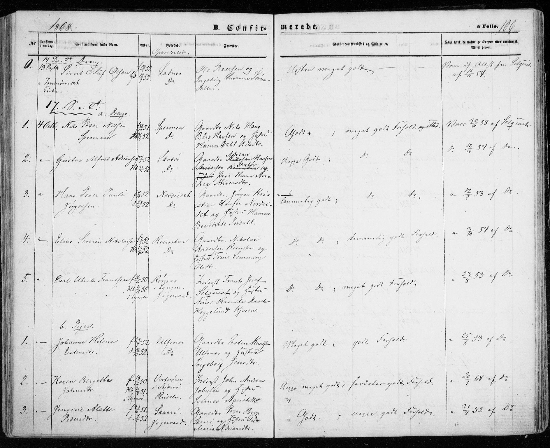 Karlsøy sokneprestembete, AV/SATØ-S-1299/H/Ha/Haa/L0004kirke: Parish register (official) no. 4, 1861-1871, p. 106